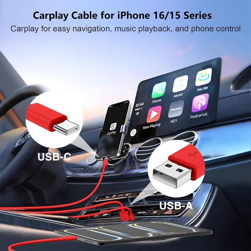 Cargador de coche USB-C 40W Doble Puerto Rojo para iPhone 16/15