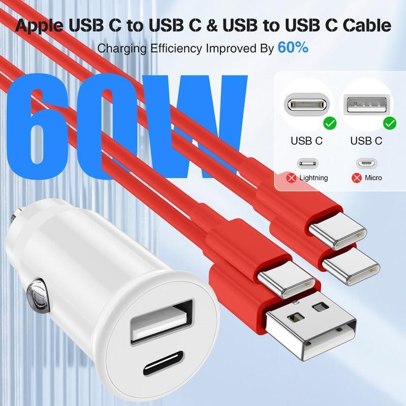 Cargador de coche USB-C 40W Doble Puerto Rojo para iPhone 16/15