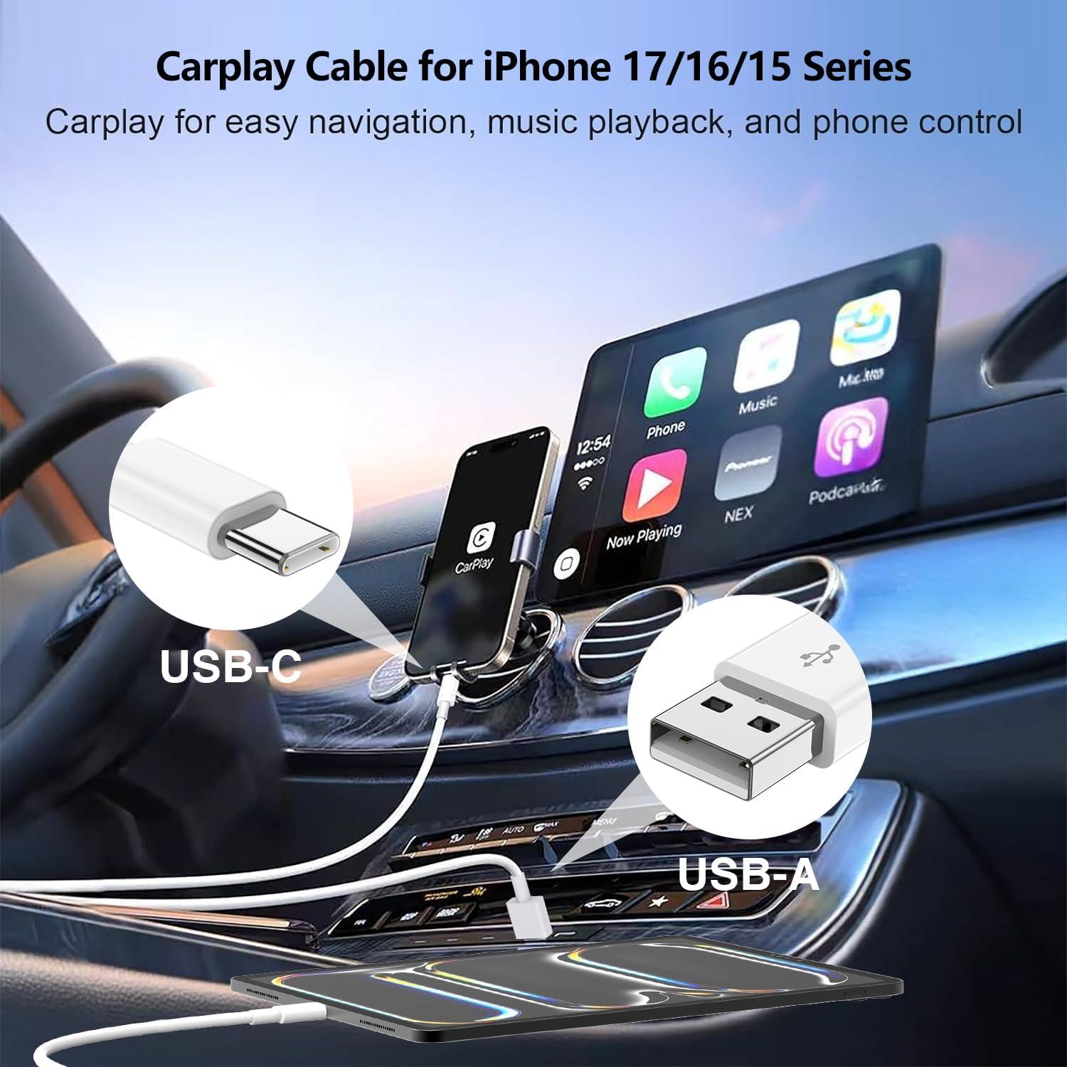 Cargador de coche USB-C y USB-A 40W con cables 3FT - Blanco