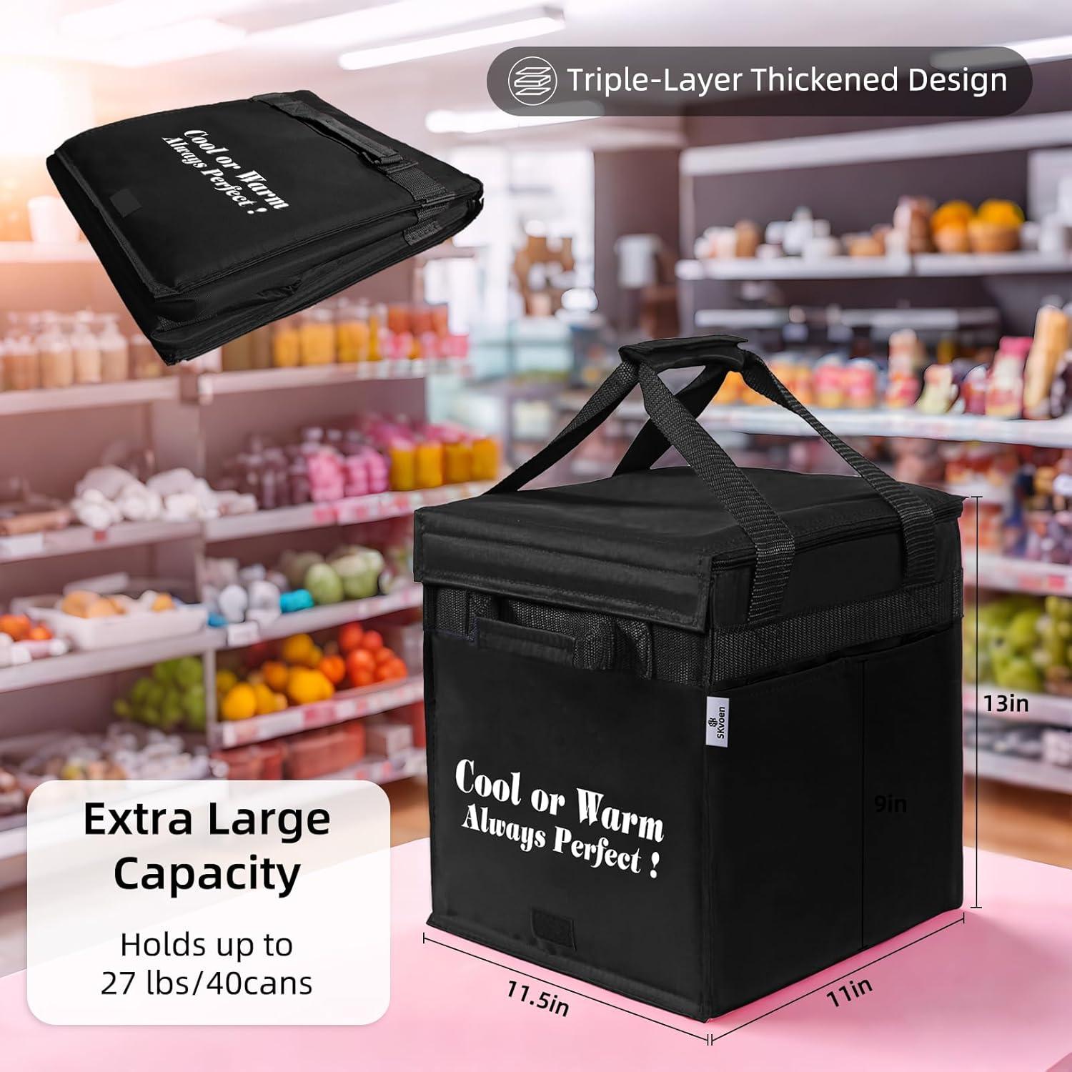 Bolsa de Compras Aislada SKvoen 27L Negra Plegable y Reutilizable