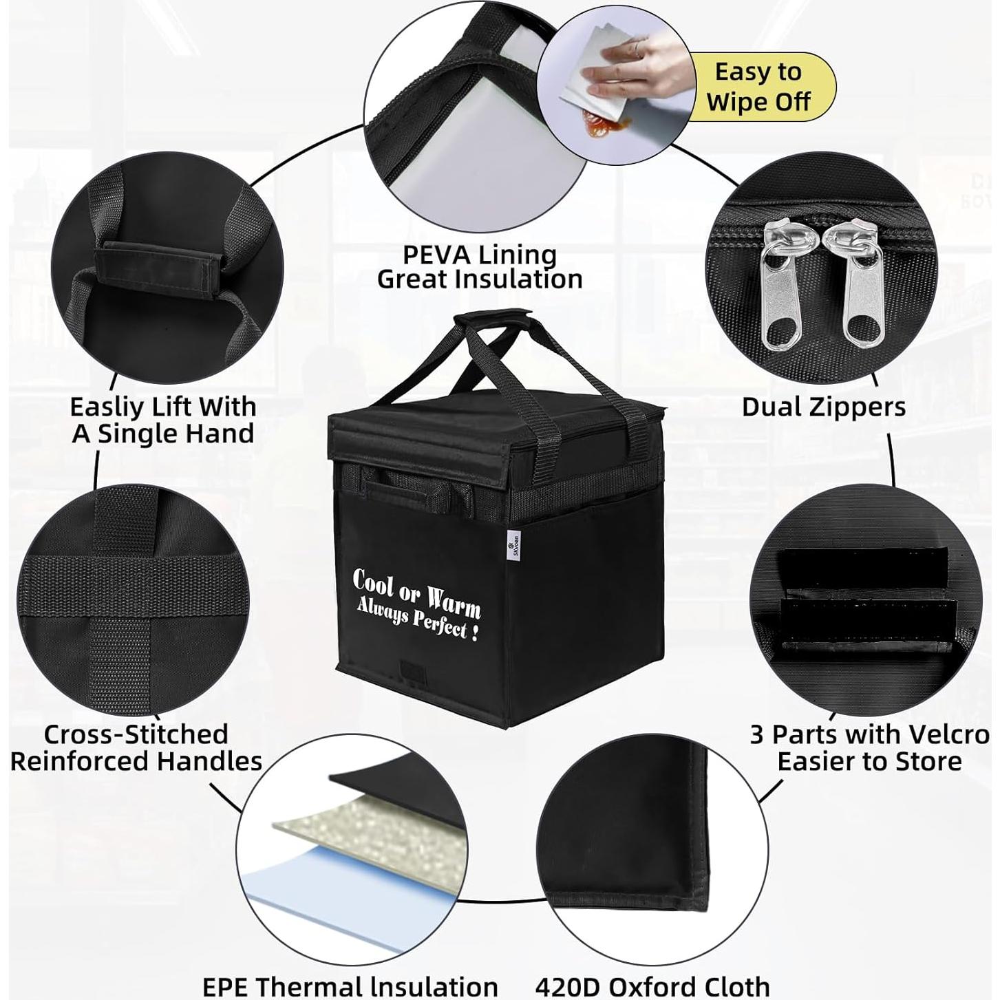 Bolsa de Compras Aislada SKvoen 27L Negra Plegable y Reutilizable