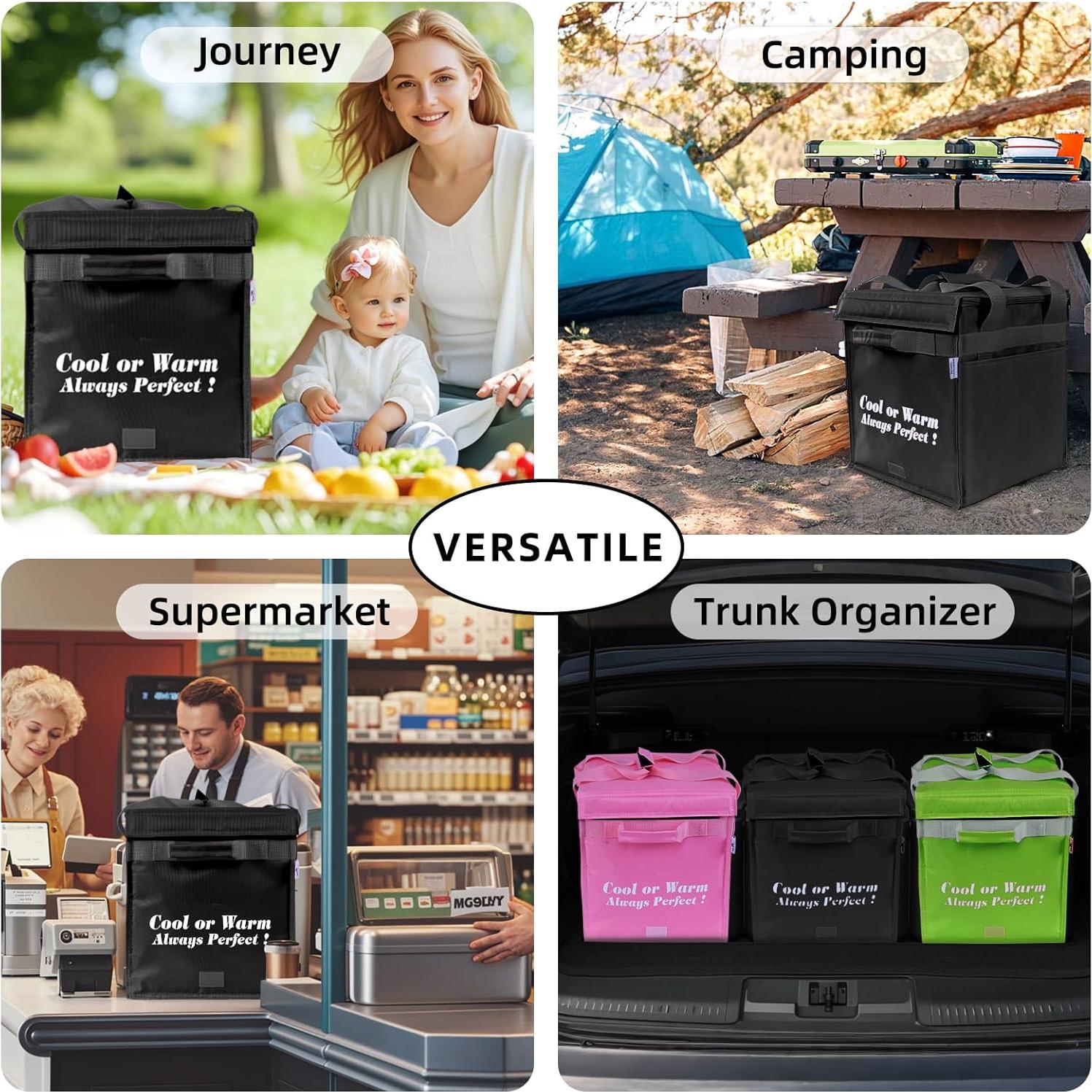 Bolsa de Compras Aislada SKvoen 27L Negra Plegable y Reutilizable