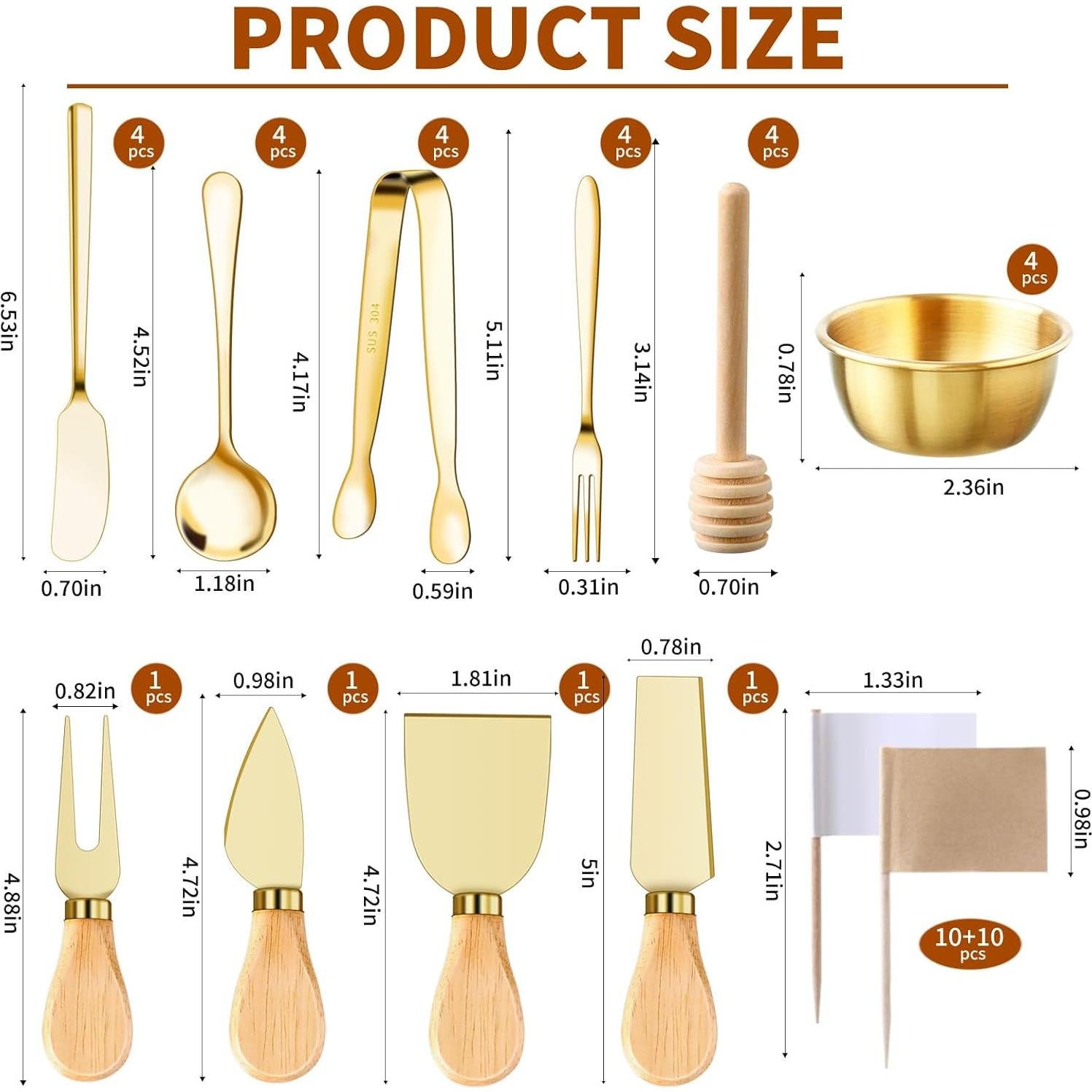 Juego de 48 Accesorios para Tablas de Charcutería MDSPLPIY Oro