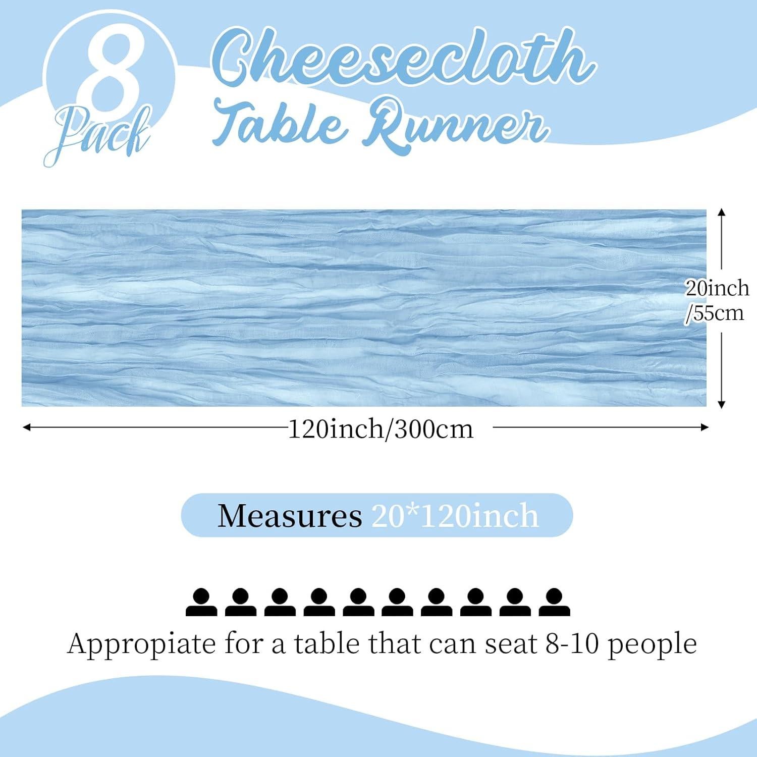 Caminos de Mesa de Gasa Yorcari Azul Bebé 20x120 cm - Paquete de 8