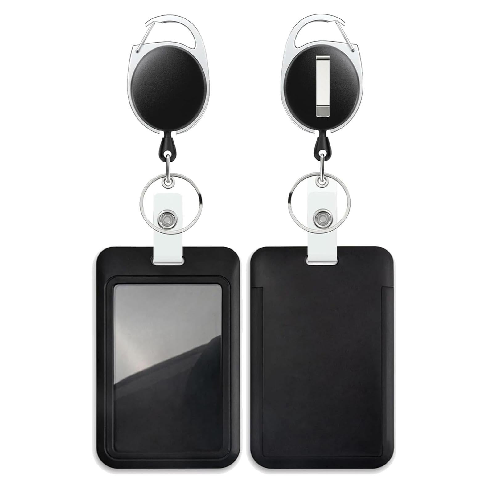 Porta Credencial Retráctil Negro Sylwyfc con Clip y Llavero