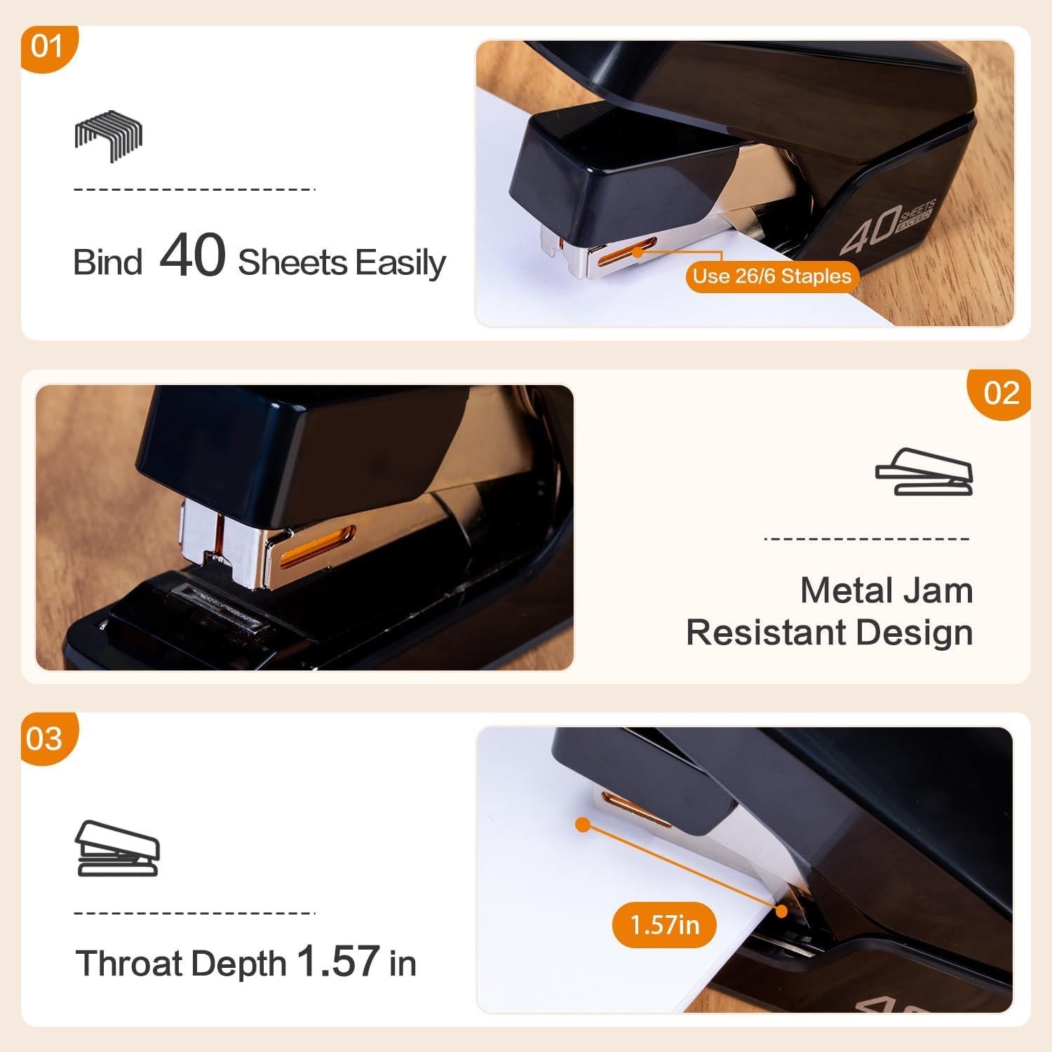 Grapadora Deli AZ0370S-BK, 40 Hojas, Sin Esfuerzo, Negra