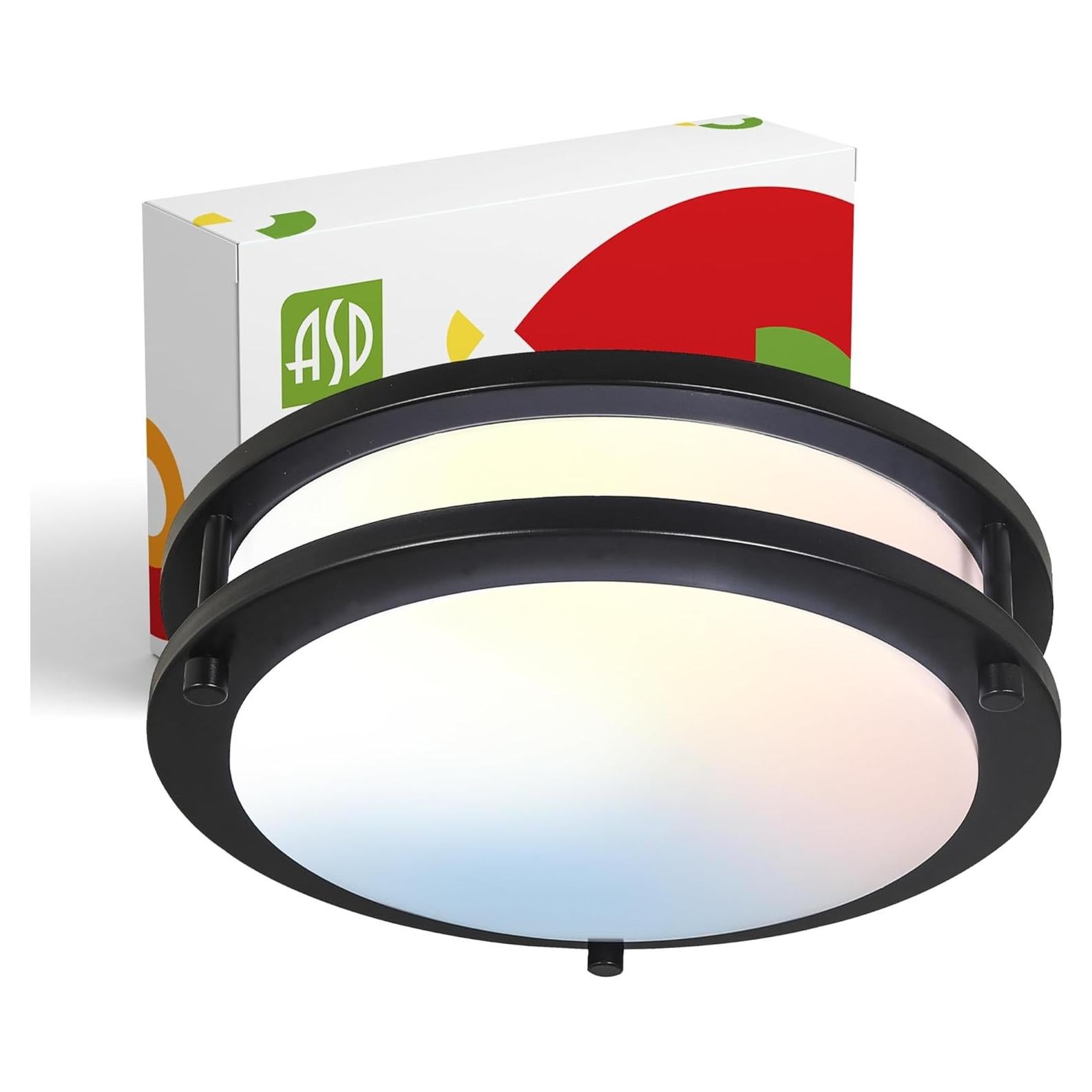 ASD LED 10 Inch Round Flush Mount Light Fixture | 16W 1050LM 3000K-5000K 120V | 3CCT, Dimmable, Energy Star, ETL Listed | Close to Ceiling Double Ring Lamp, Low Profile Lighting | Black