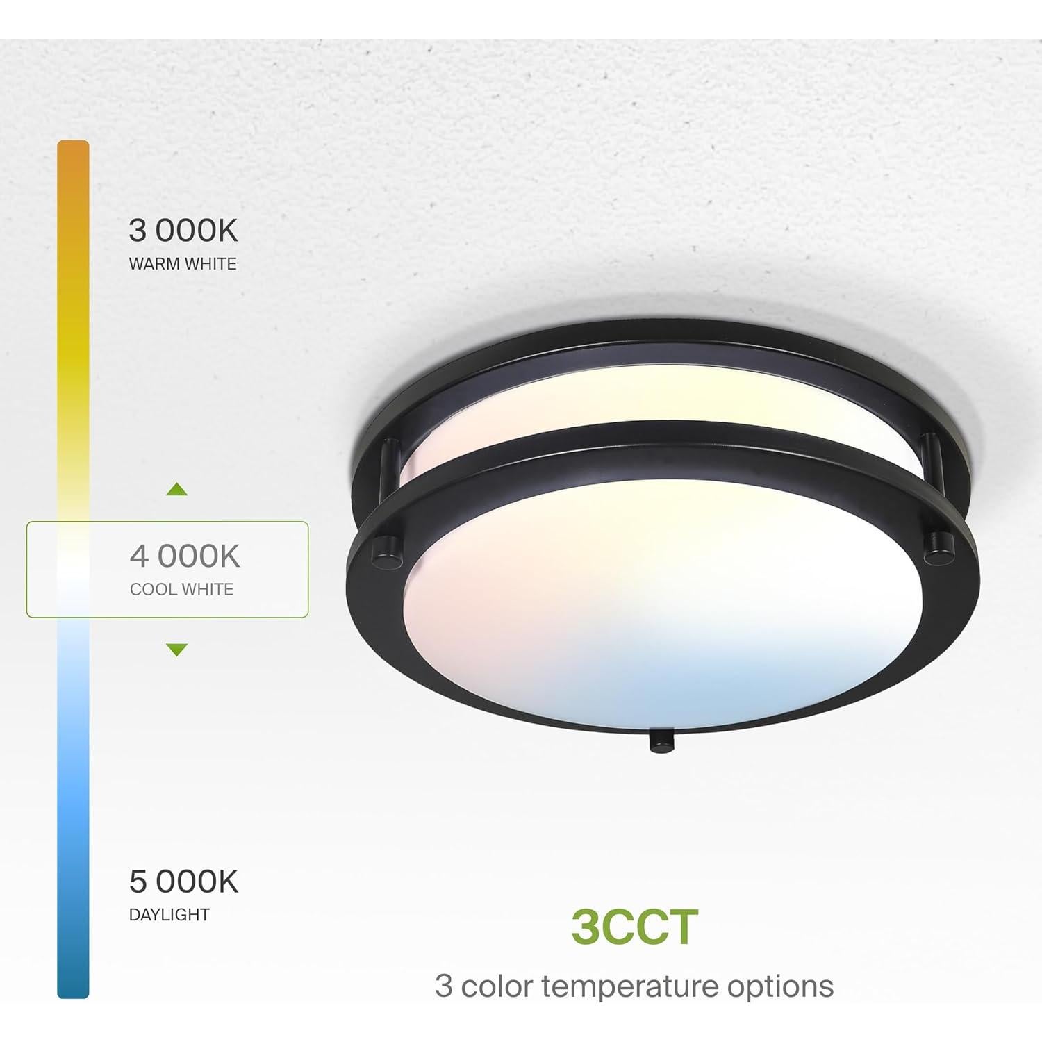ASD LED 10 Inch Round Flush Mount Light Fixture | 16W 1050LM 3000K-5000K 120V | 3CCT, Dimmable, Energy Star, ETL Listed | Close to Ceiling Double Ring Lamp, Low Profile Lighting | Black