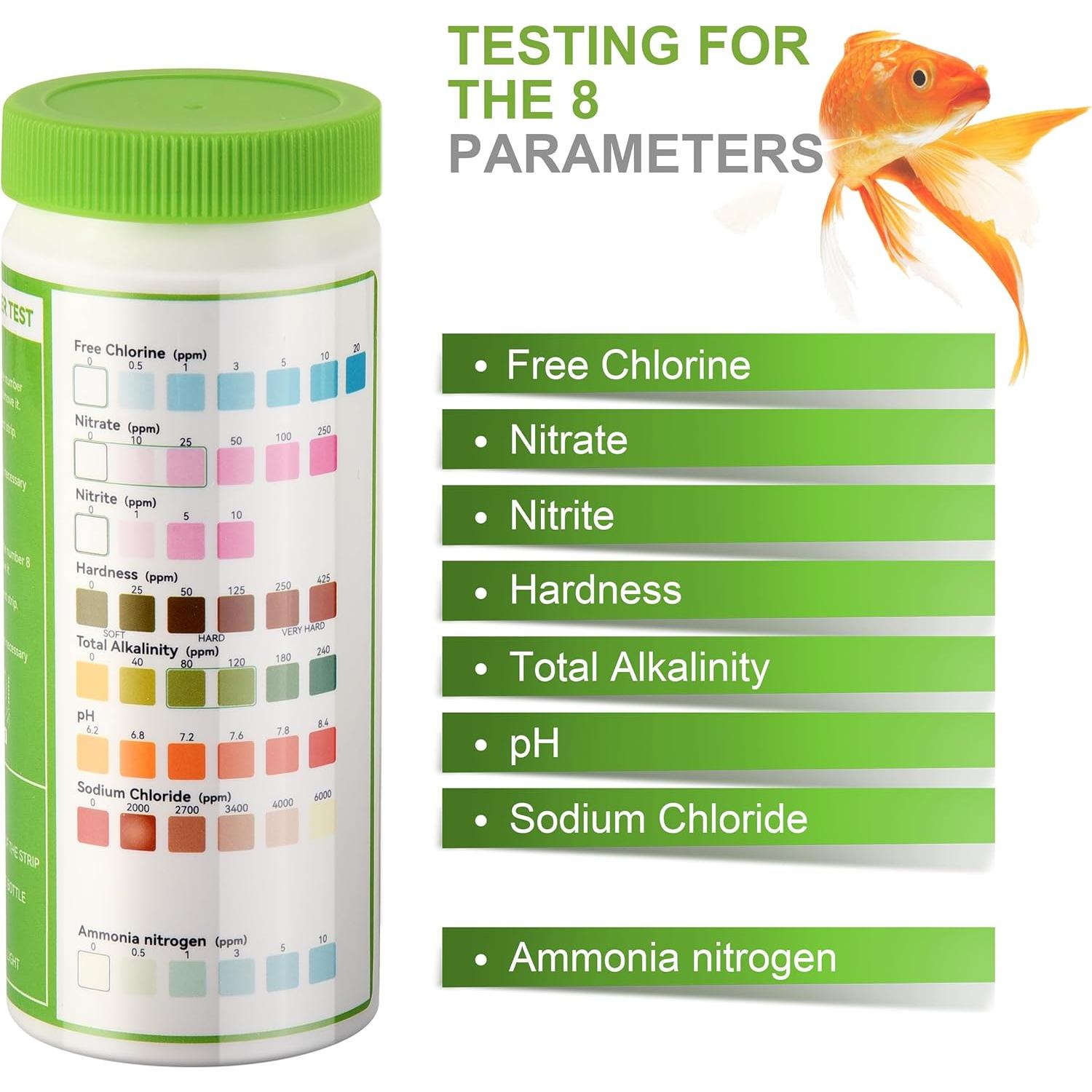 Tiras de Prueba de Amoniaco AAwipes 8-en-1 para Acuarios