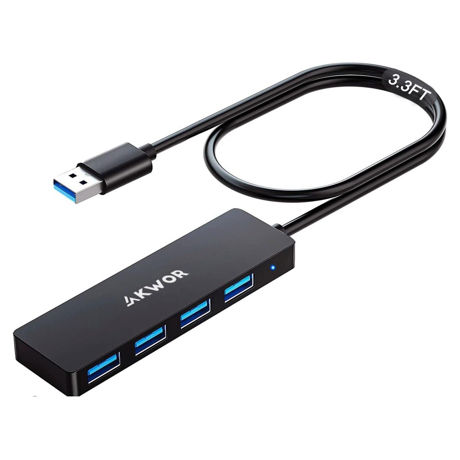 Hub USB 3.0 AKWOR de 4 Puertos para Laptop y Consolas