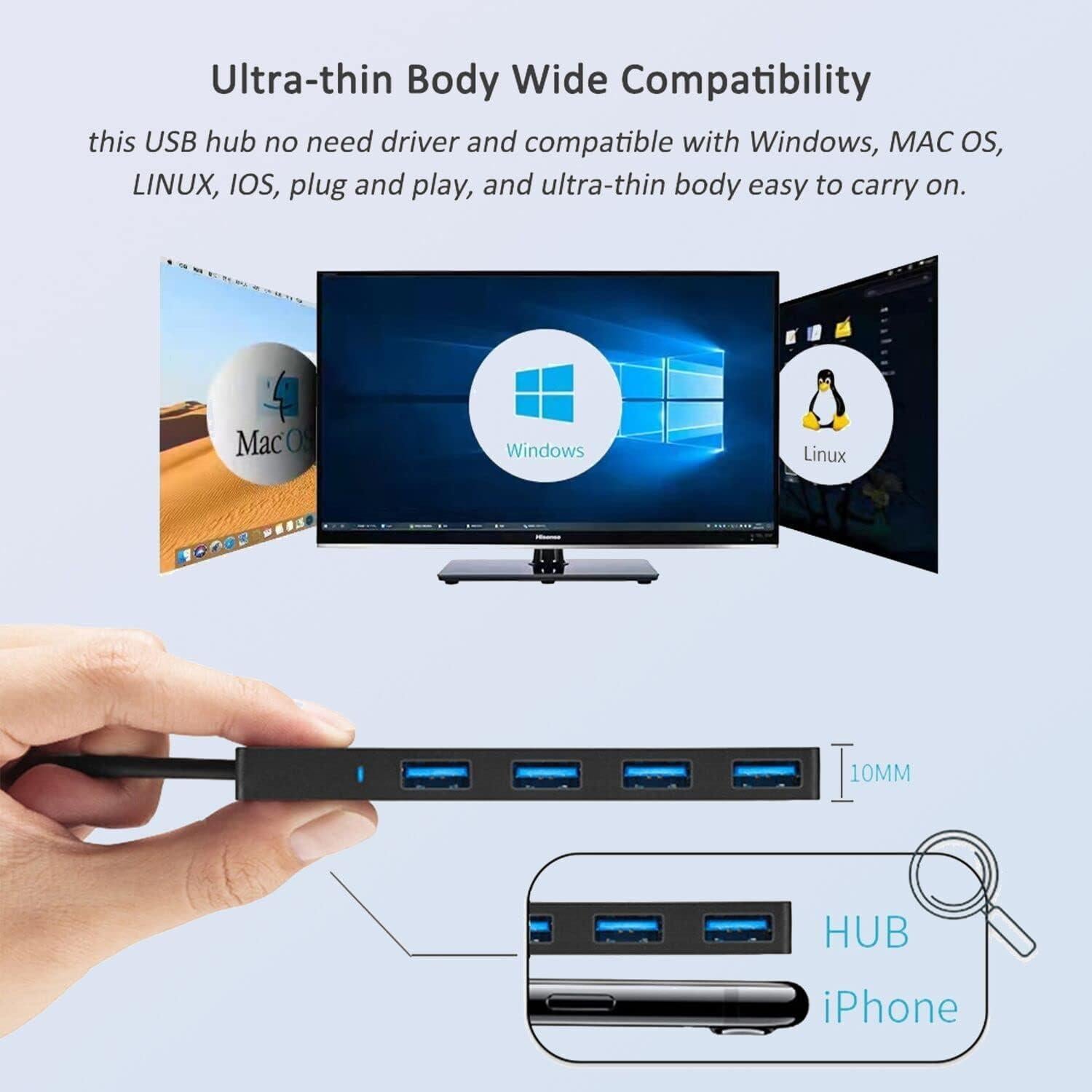 Hub USB 3.0 AKWOR de 4 Puertos para Laptop y Consolas