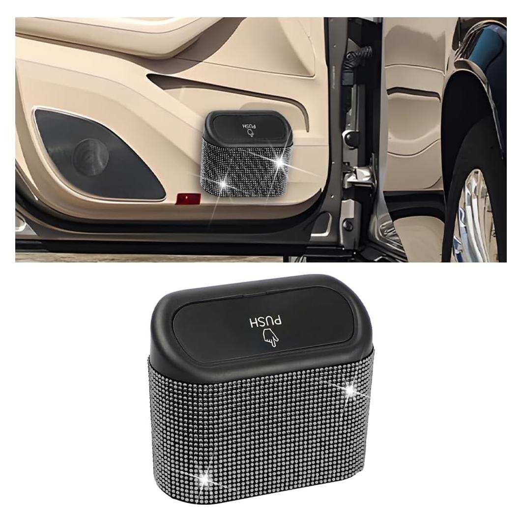Basurero de Coche AICEL Negro con Tapa y Cristales Brillantes
