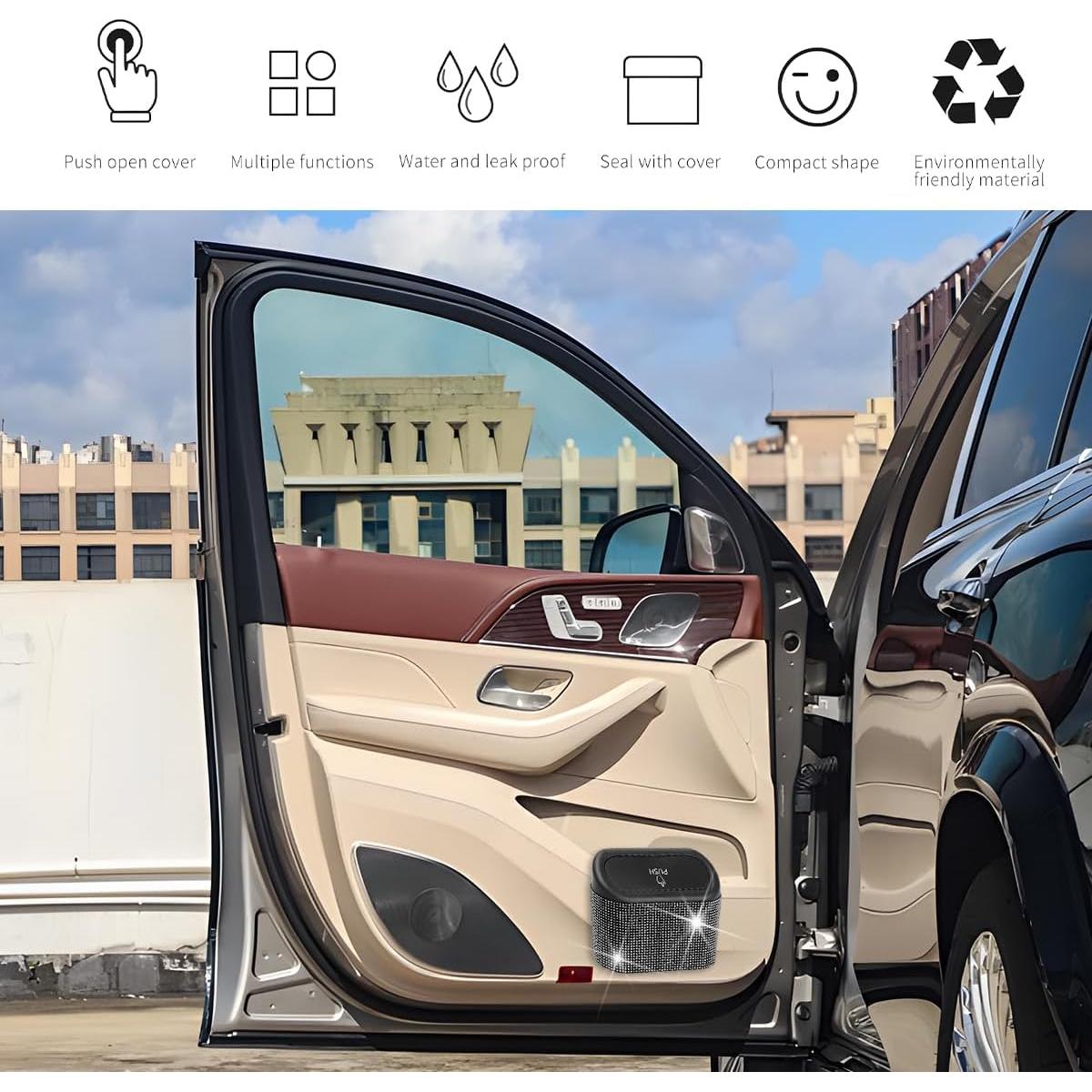 Basurero de Coche AICEL Negro con Tapa y Cristales Brillantes