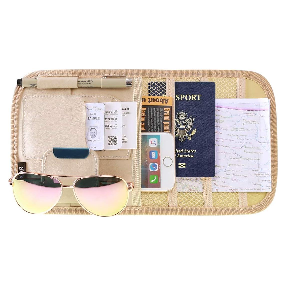 Organizador de Visera de Sol VXAR Beige 3 Mallas para Auto