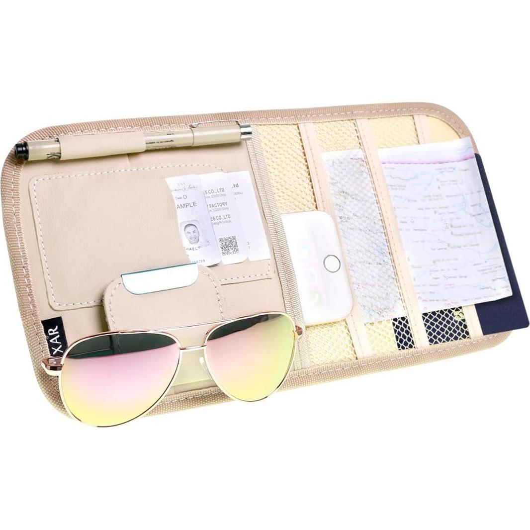 Organizador de Visera de Sol VXAR Beige 3 Mallas para Auto