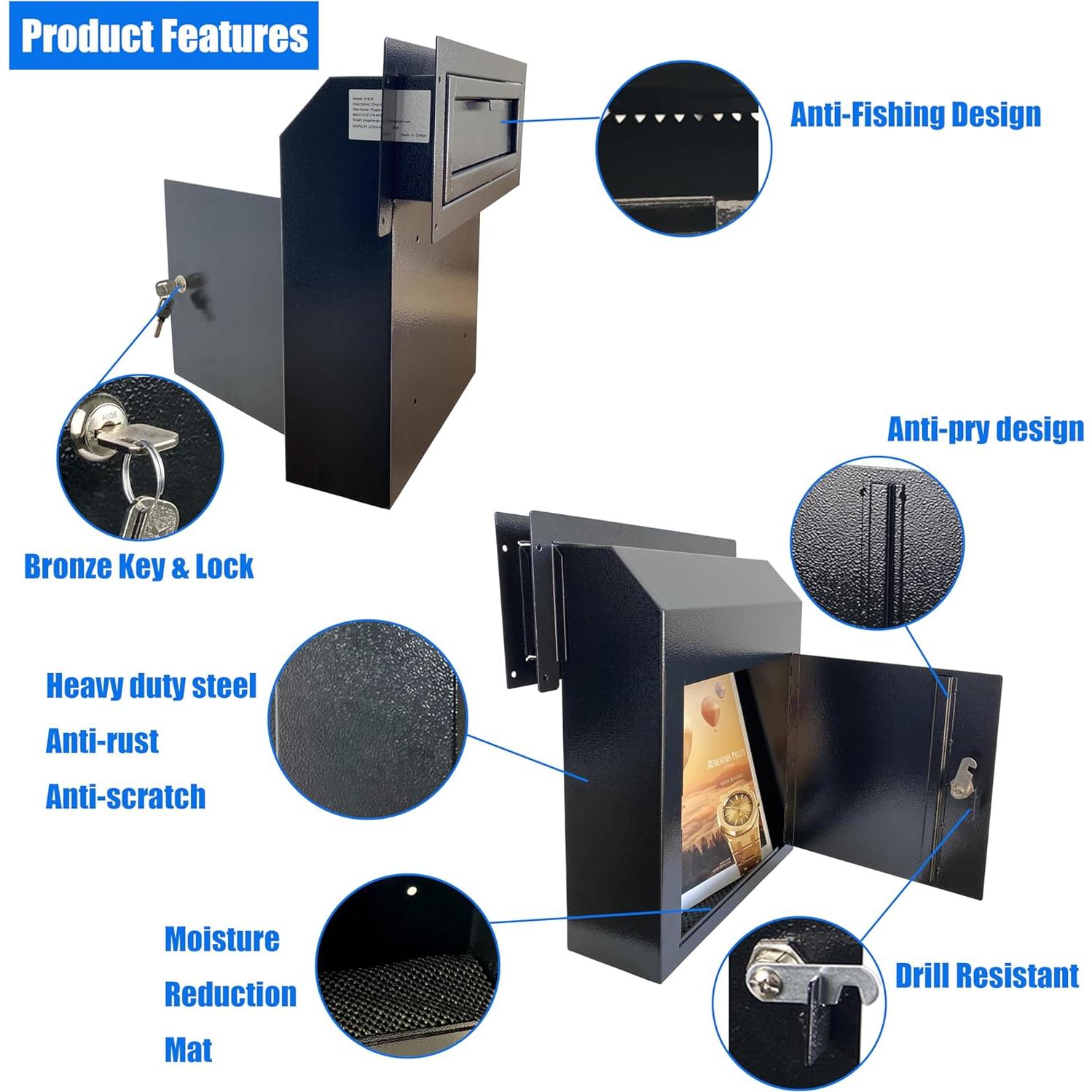 Buzón de entrega Plugsharge con cerradura - Acero 1.5mm - Negro