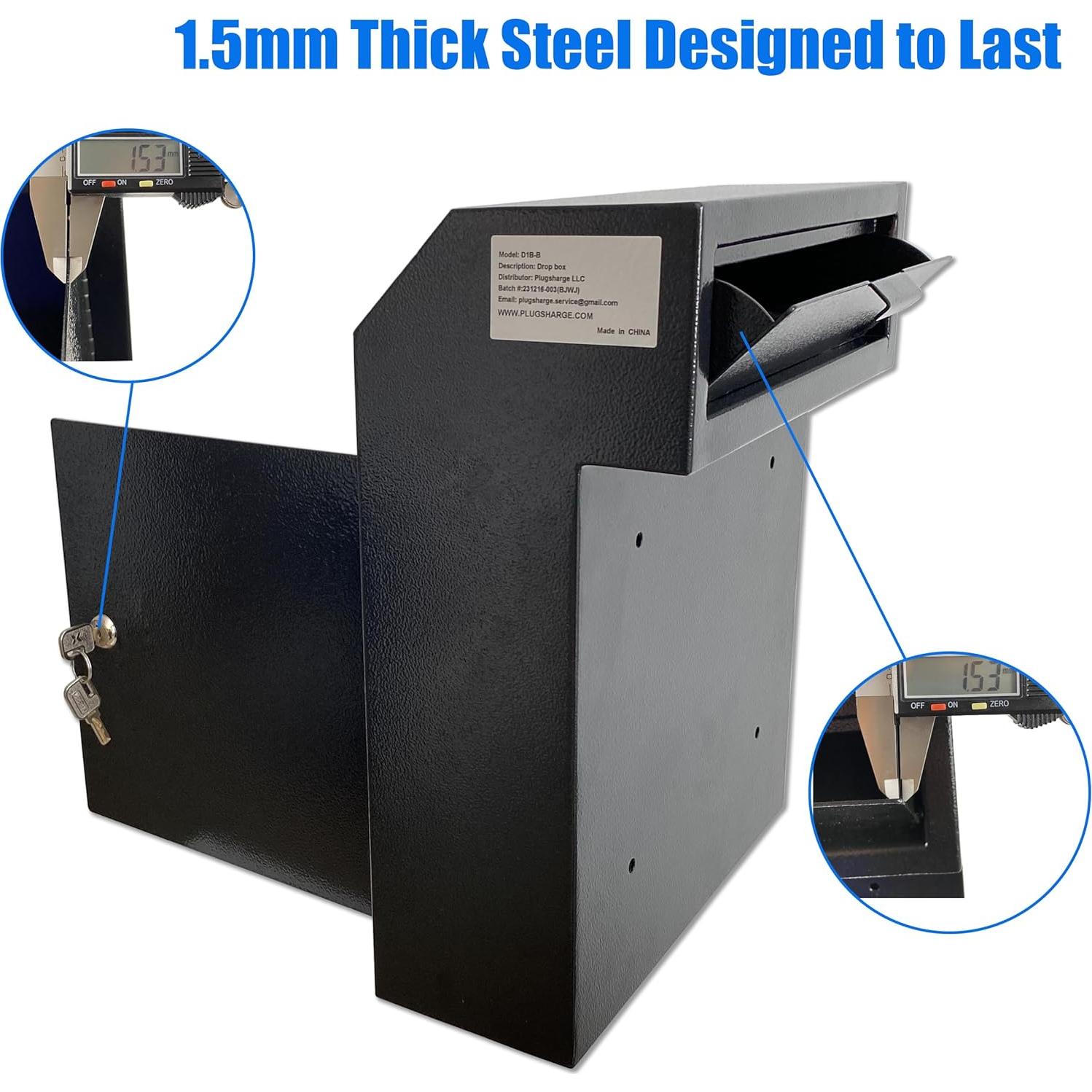 Buzón de entrega Plugsharge con cerradura - Acero 1.5mm - Negro