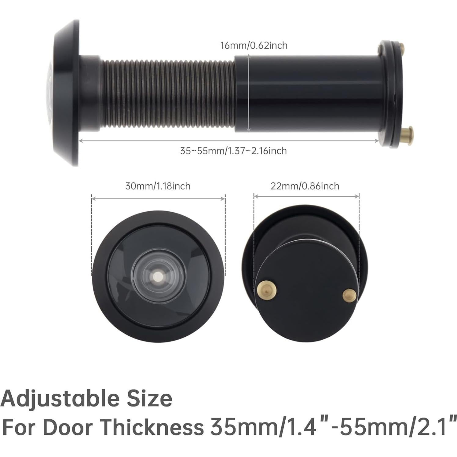Mirador de Puerta HOJLKLD 200 Grados Latón Sólido Negro