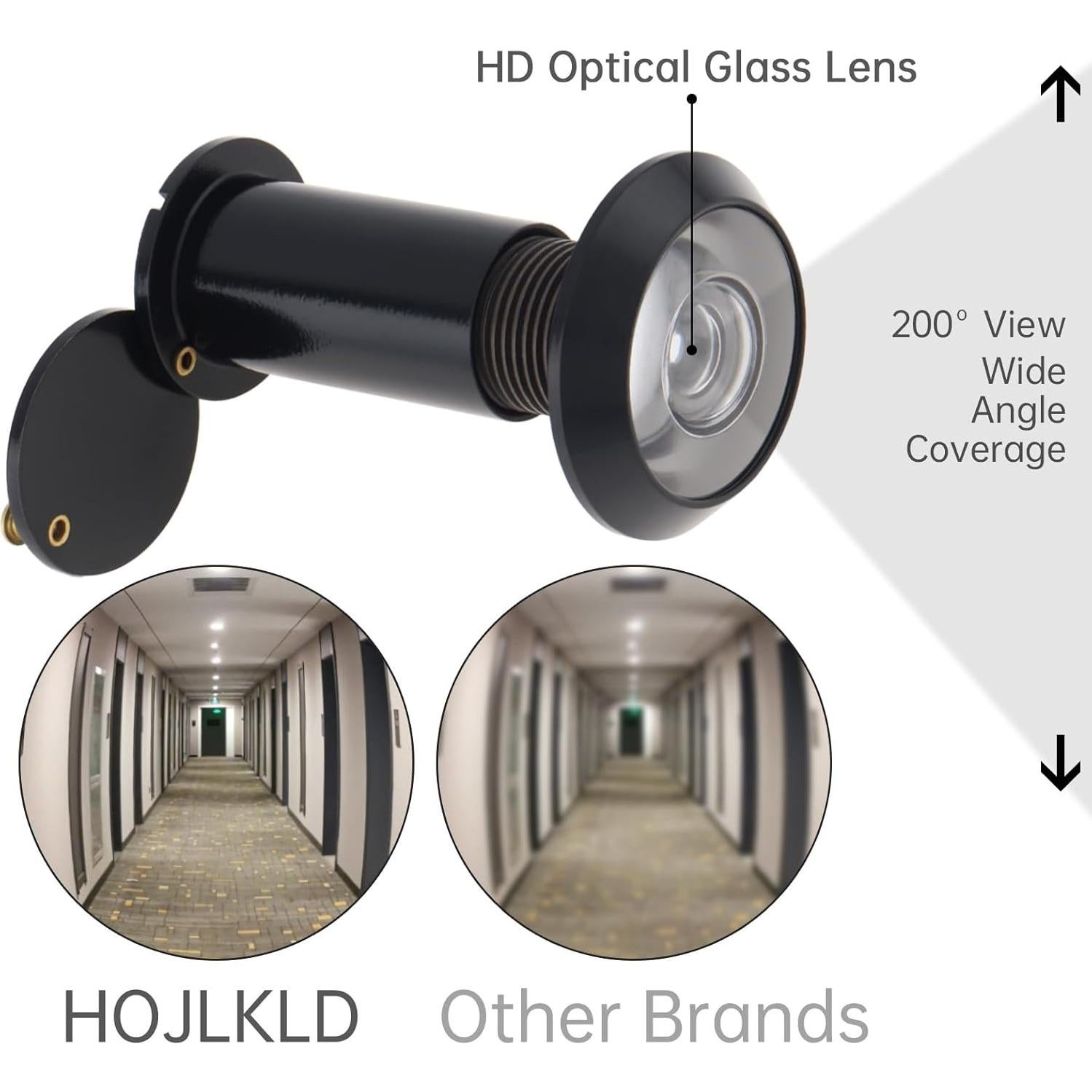 Mirador de Puerta HOJLKLD 200 Grados Latón Sólido Negro