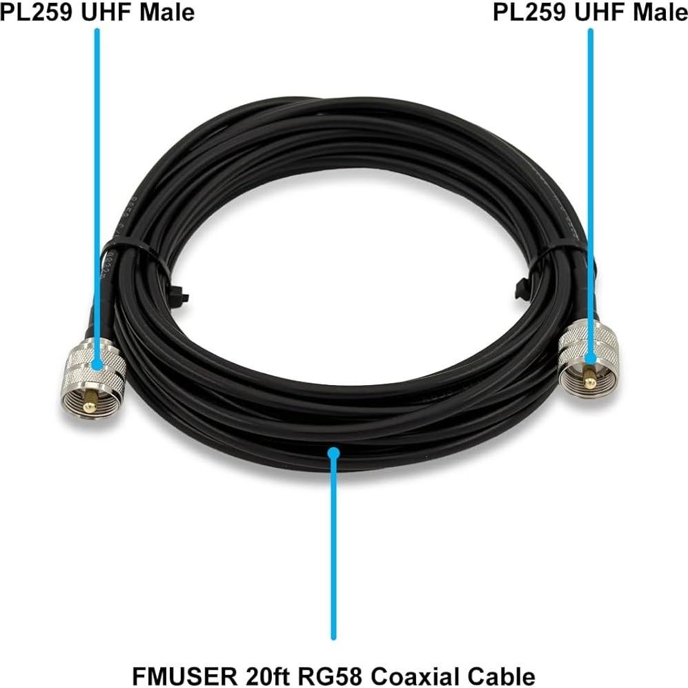 Cable Coaxial RG58 6.1m FMUSER 50 Ohm UHF Macho a Macho
