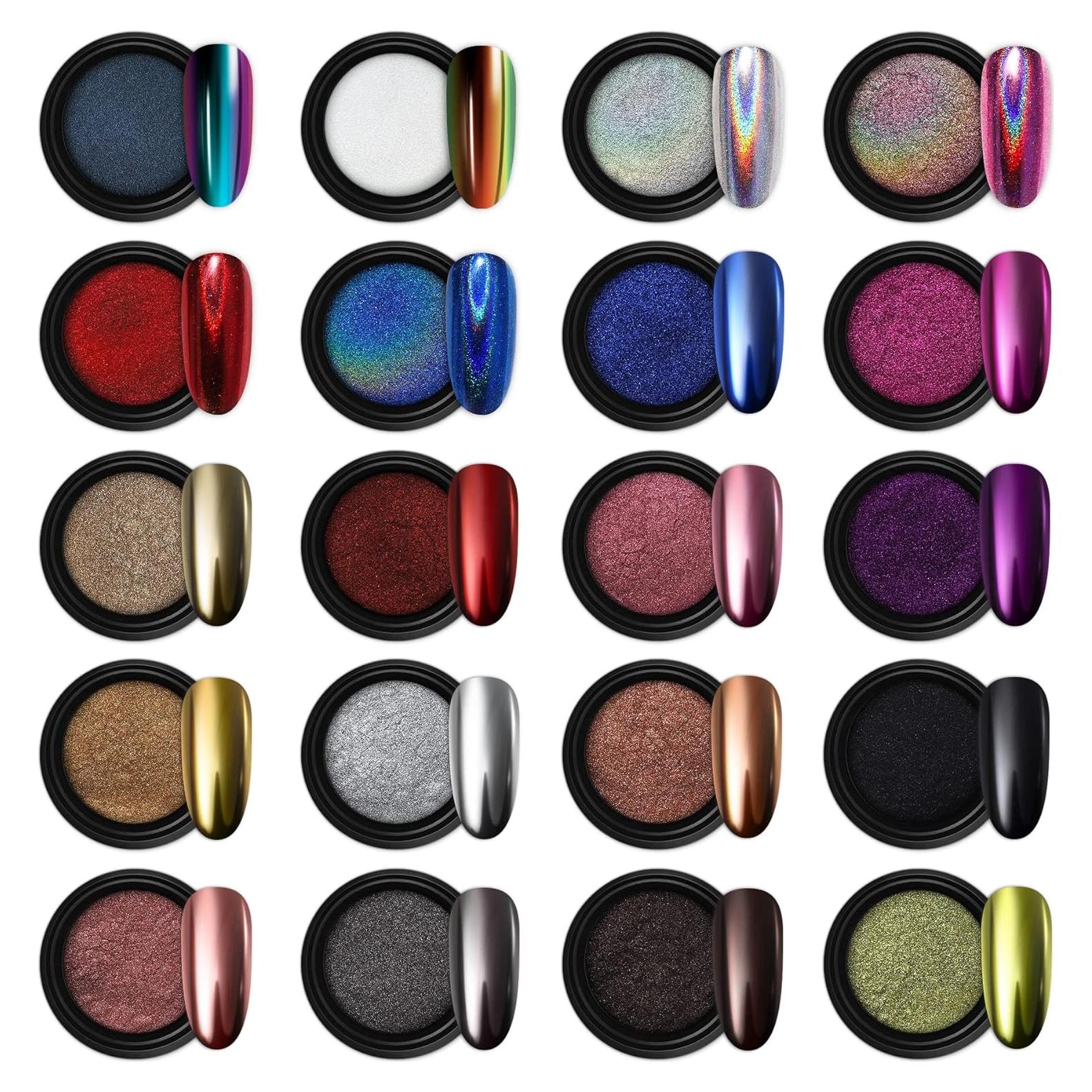 Conjunto de Polvo de Uñas Artdone 20 Tarros Efecto Espejo