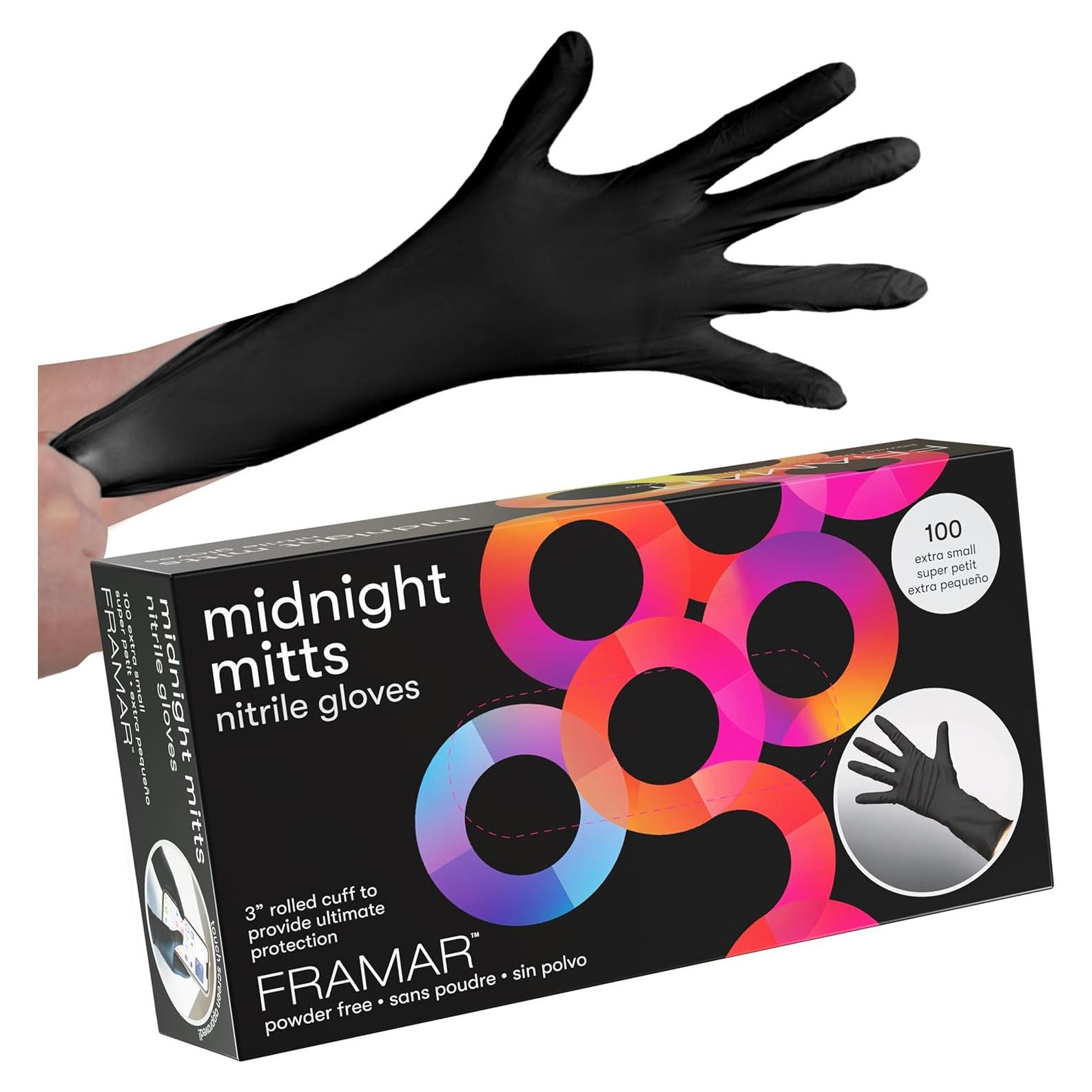 Guantes desechables de nitrilo FRAMAR negros - Extra pequeño - 100 unidades