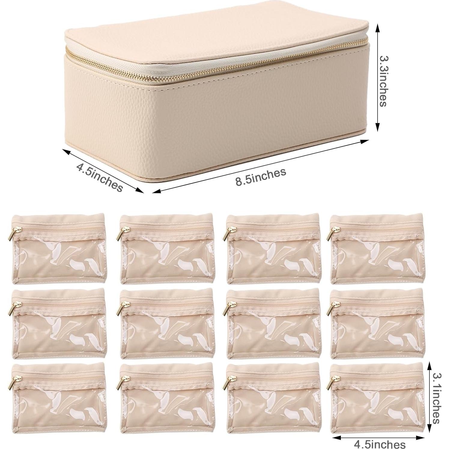 Caja de Joyería de Viaje NCONCO Beige con 12 Bolsas de Terciopelo