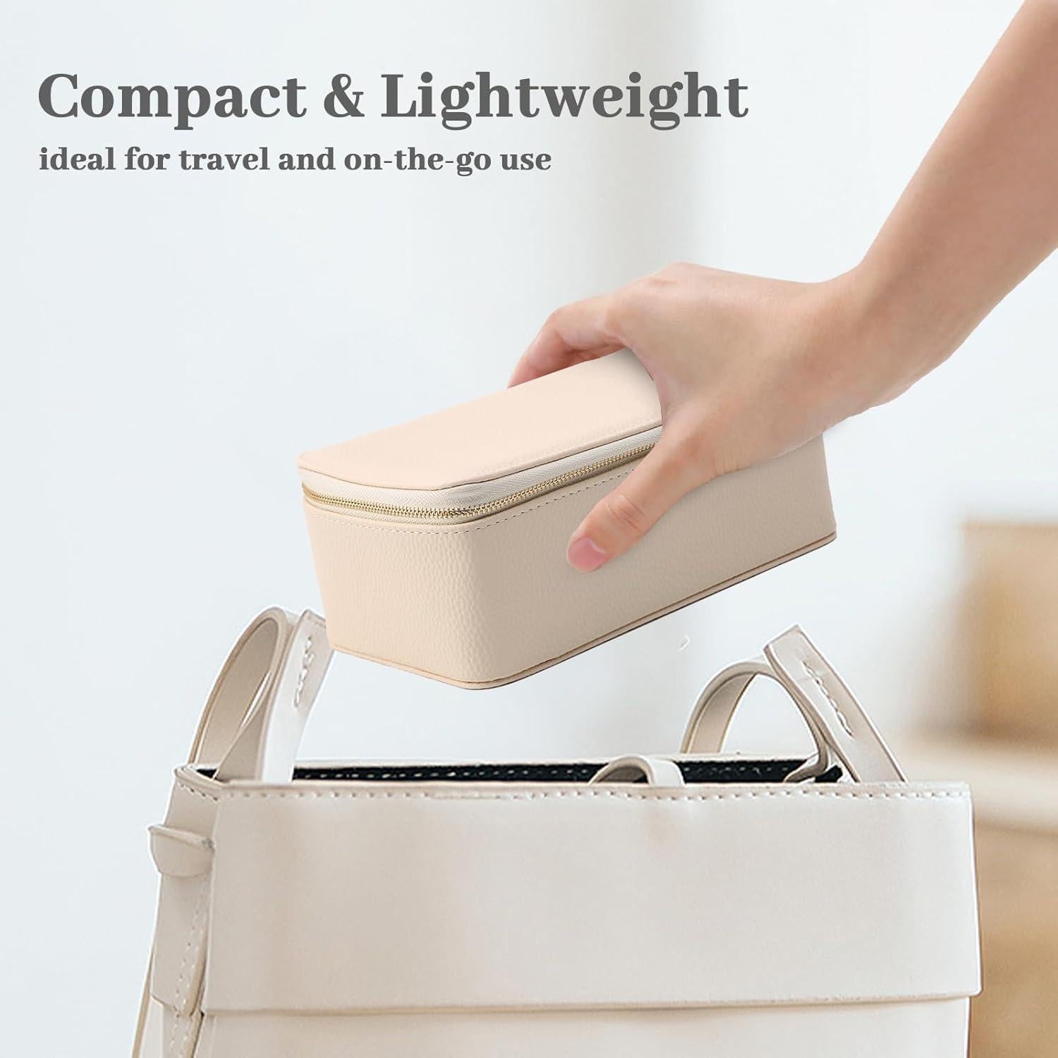 Caja de Joyería de Viaje NCONCO Beige con 12 Bolsas de Terciopelo