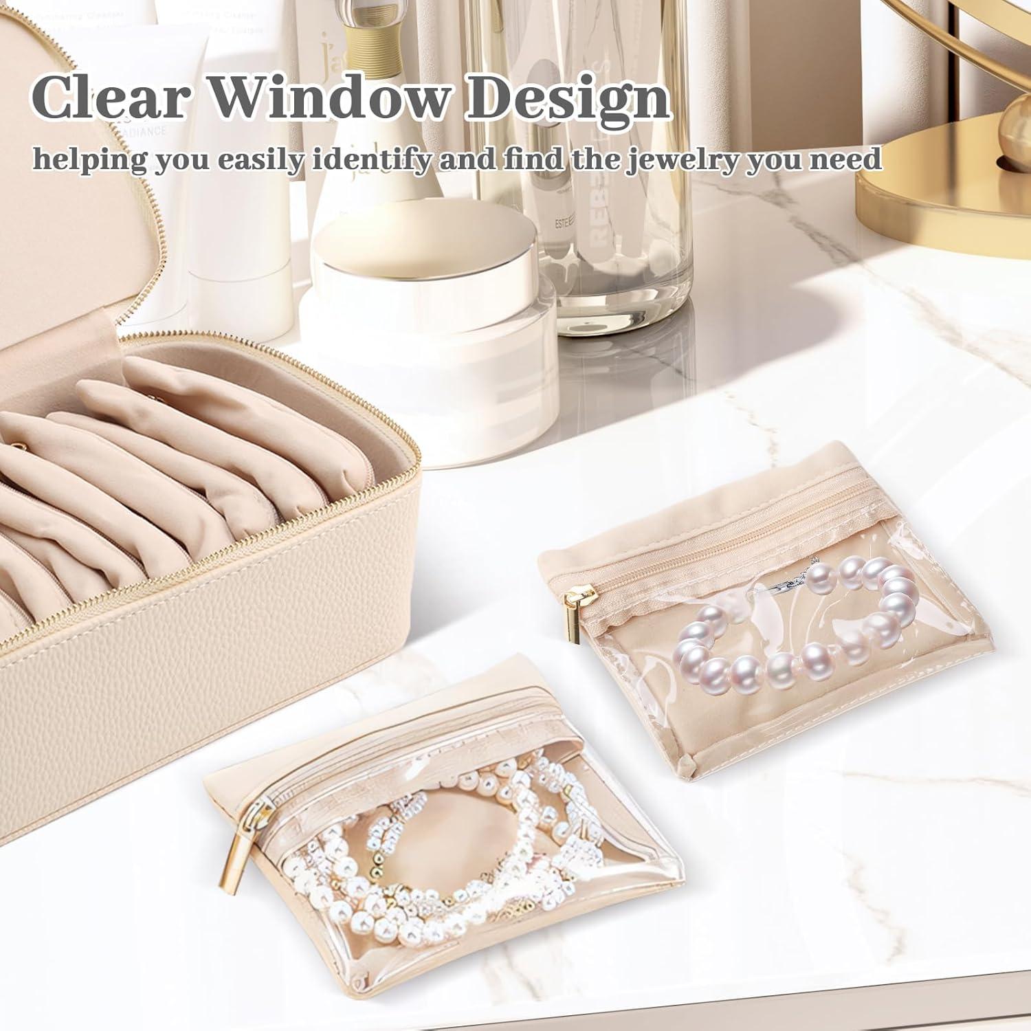 Caja de Joyería de Viaje NCONCO Beige con 12 Bolsas de Terciopelo