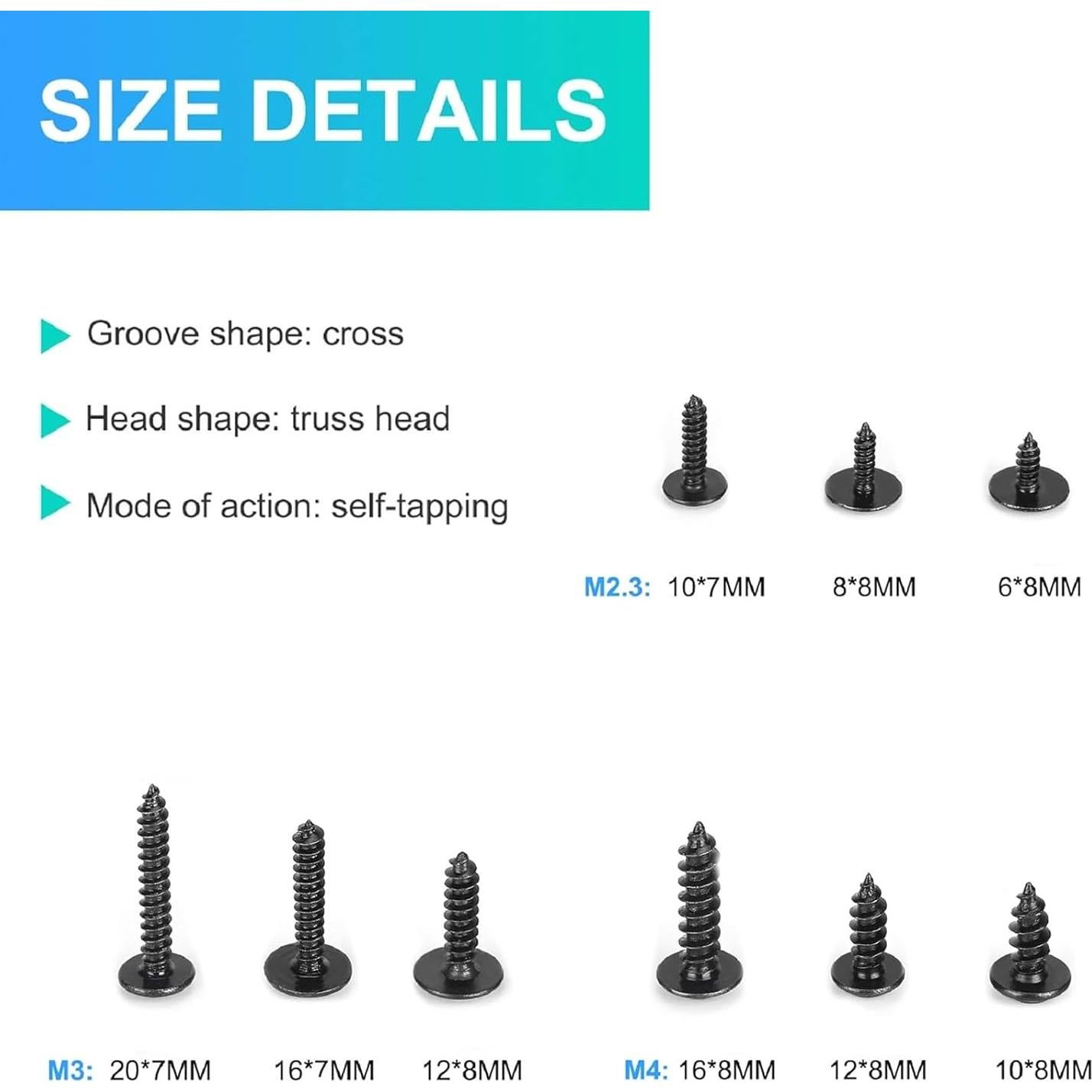 Kit de Tornillos Autoperforantes M2.3 M3 M4 Meiduolai 540 Pcs