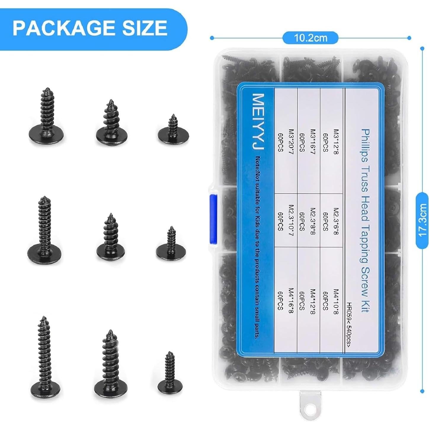 Kit de Tornillos Autoperforantes M2.3 M3 M4 Meiduolai 540 Pcs