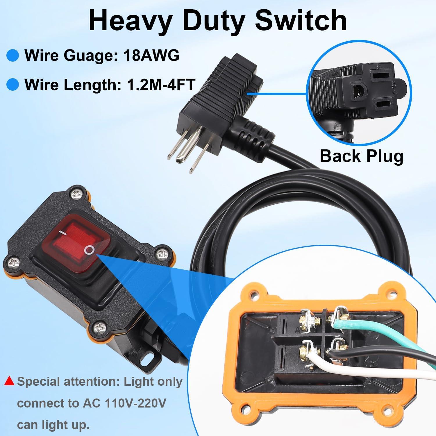 Interruptor de Cable en Línea IP67 TWTADE 4FT 20A/125V