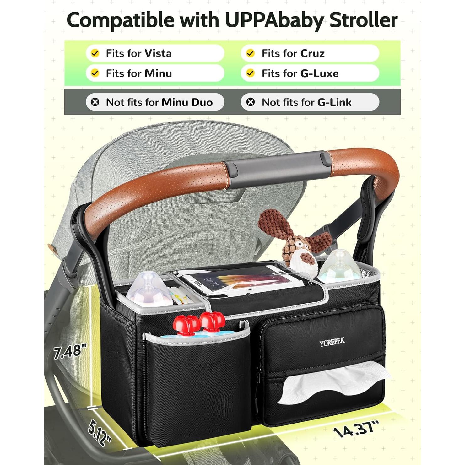 Organizador de Cochecito YOREPEK Negro para UPPAbaby y Más