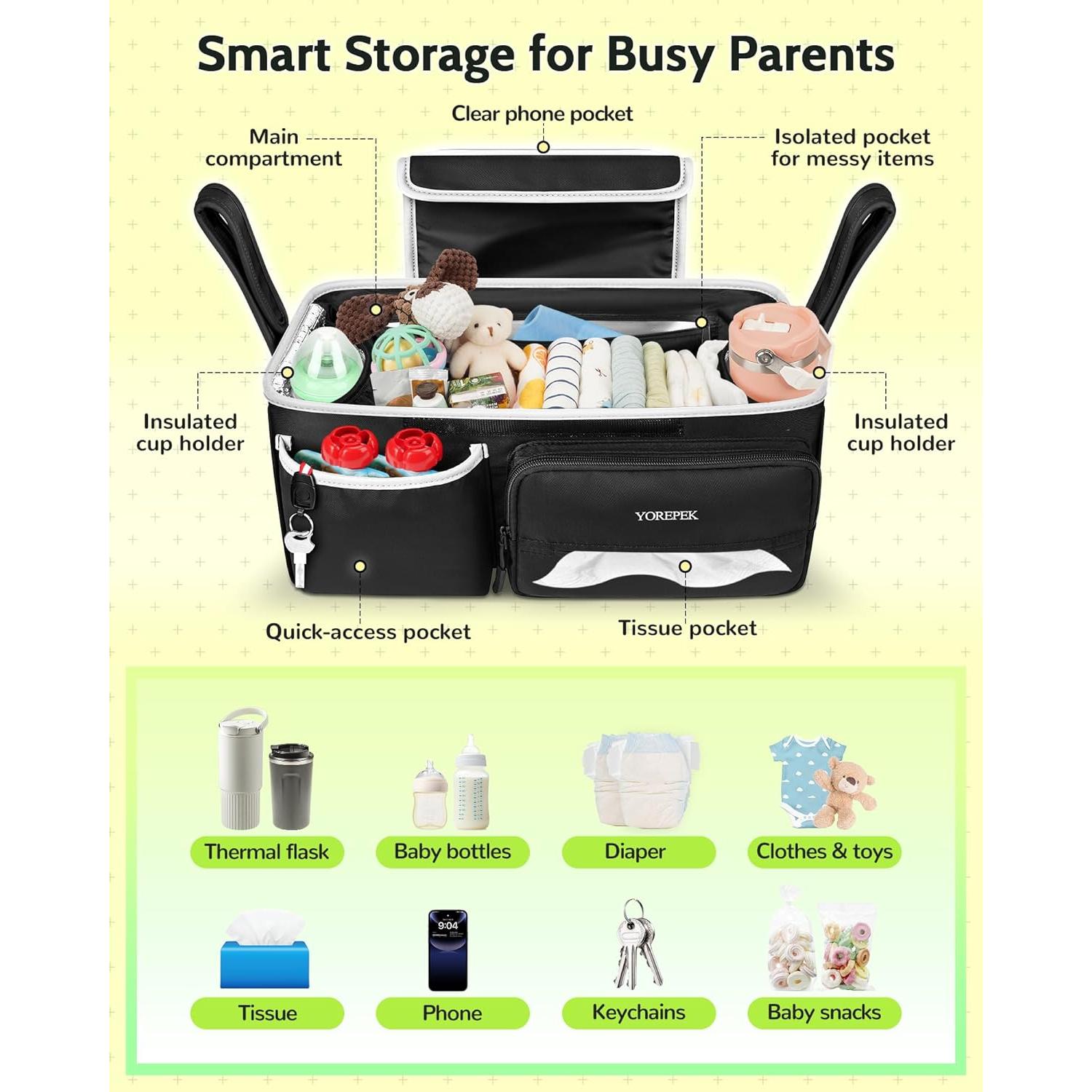 Organizador de Cochecito YOREPEK Negro para UPPAbaby y Más
