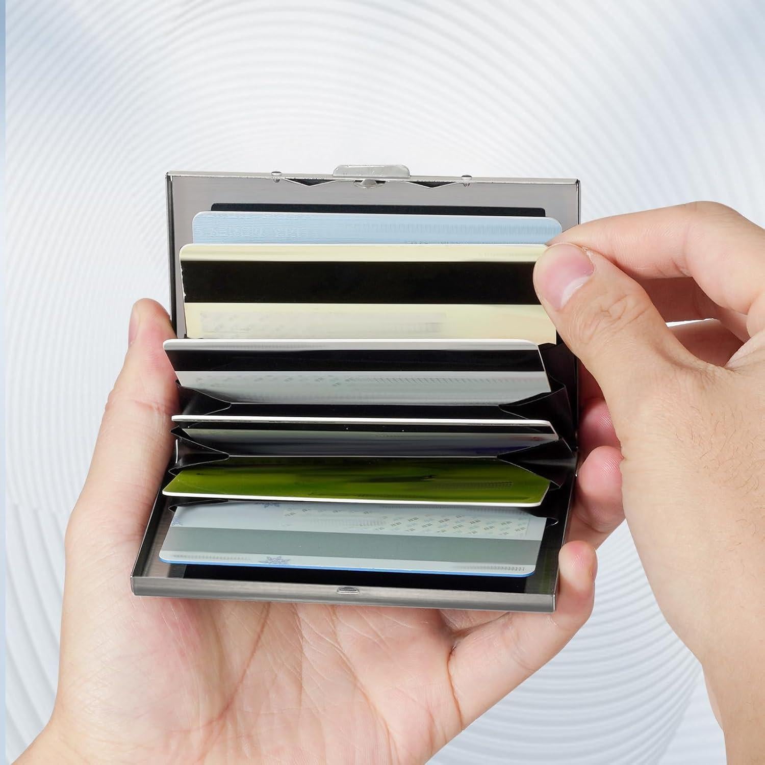 Soporte de Tarjetas de Crédito Metal KYZDZQ 6 Ranuras RFID Plata