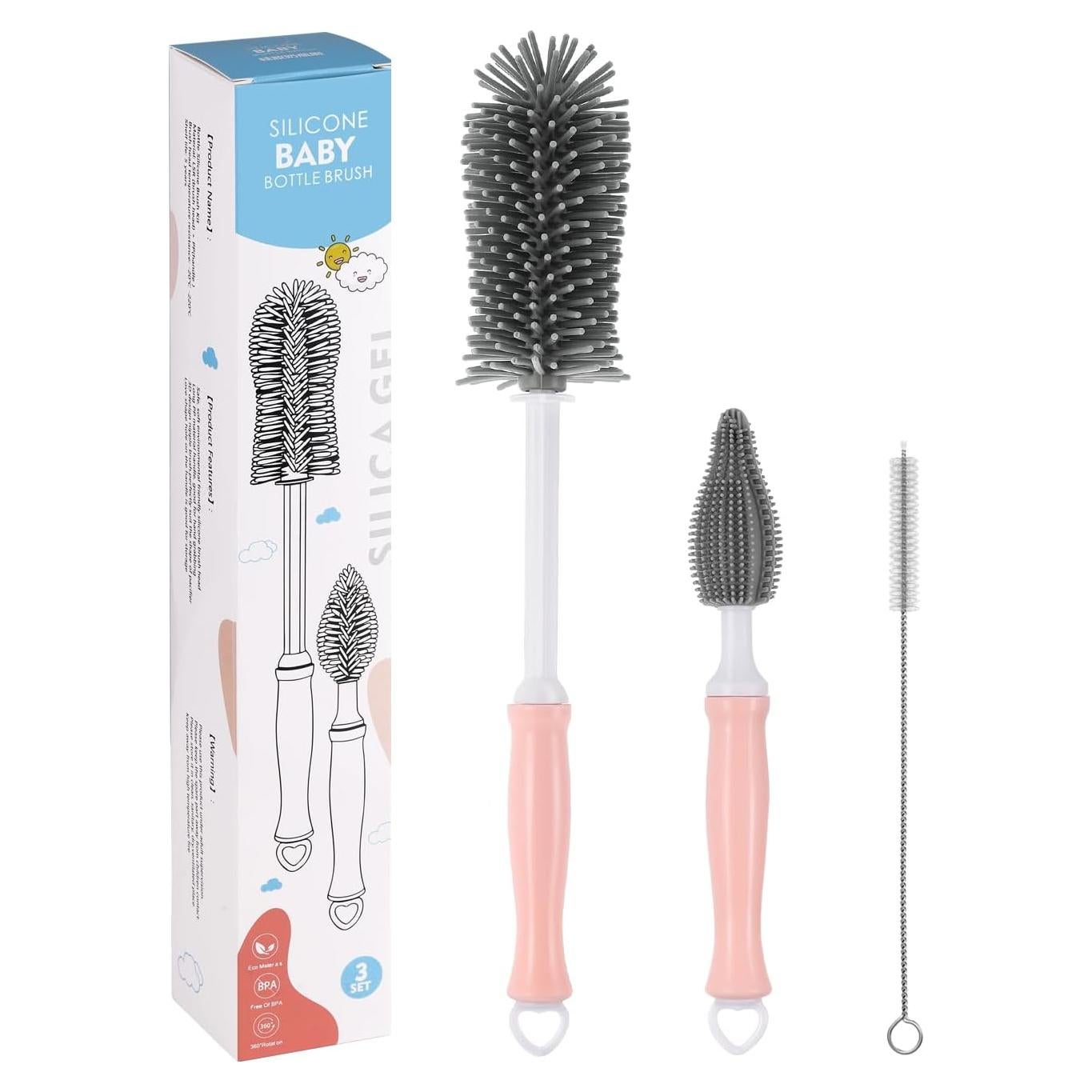 Cepillo de Limpieza 3-en-1 Zooawa para Botellas Bebé Rosa