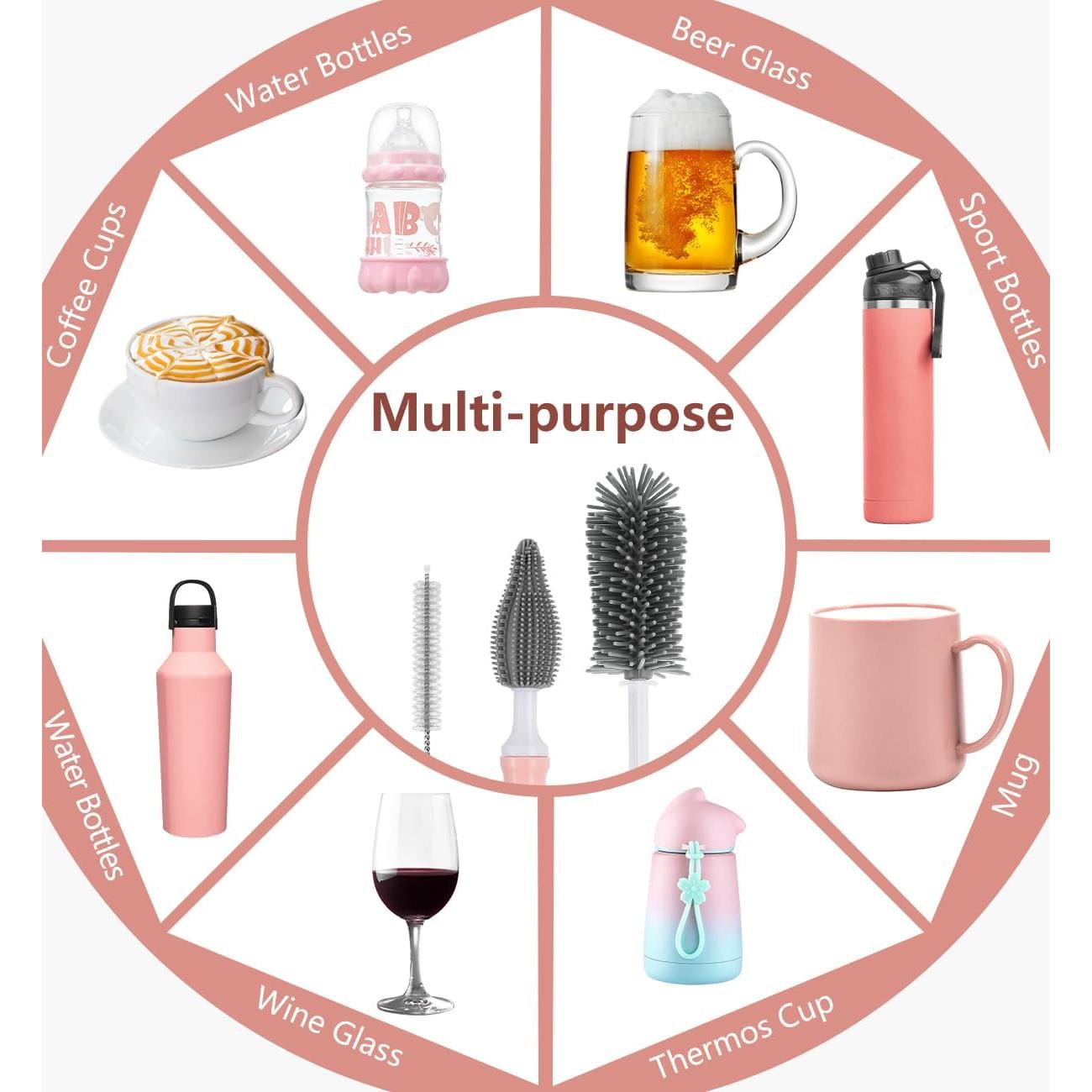 Cepillo de Limpieza 3-en-1 Zooawa para Botellas Bebé Rosa