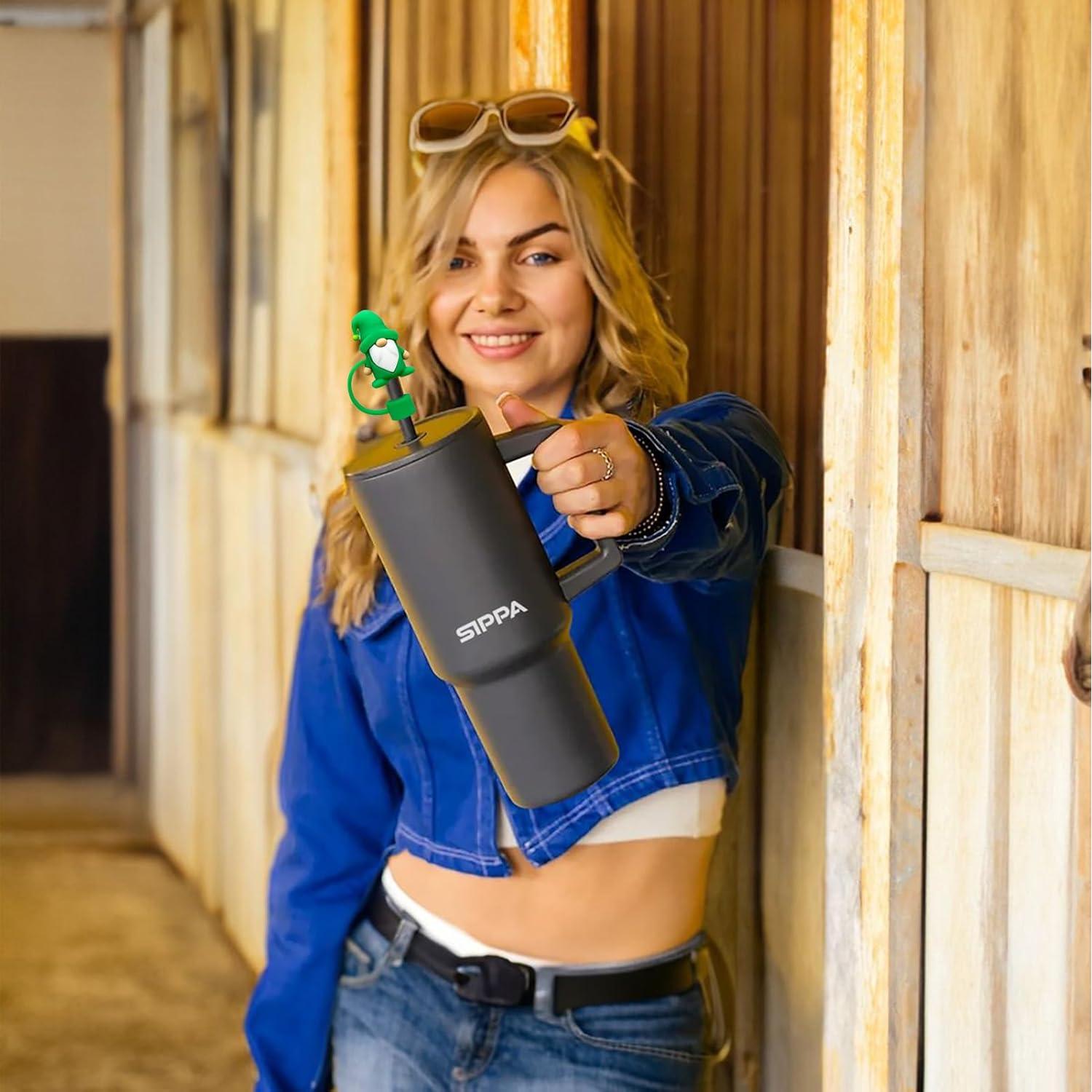 Cubiertas de paja de silicona verde LETSWIN para taza Stanley 10 mm