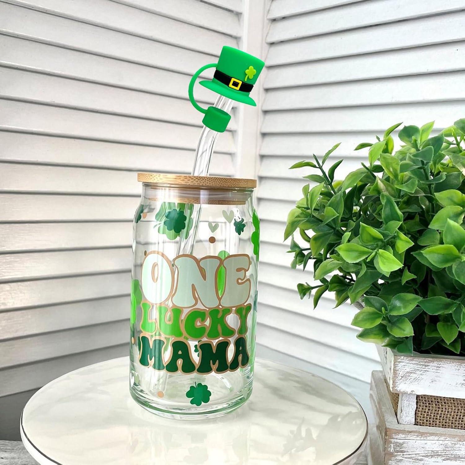 Cubiertas de paja de silicona verde LETSWIN para taza Stanley 10 mm