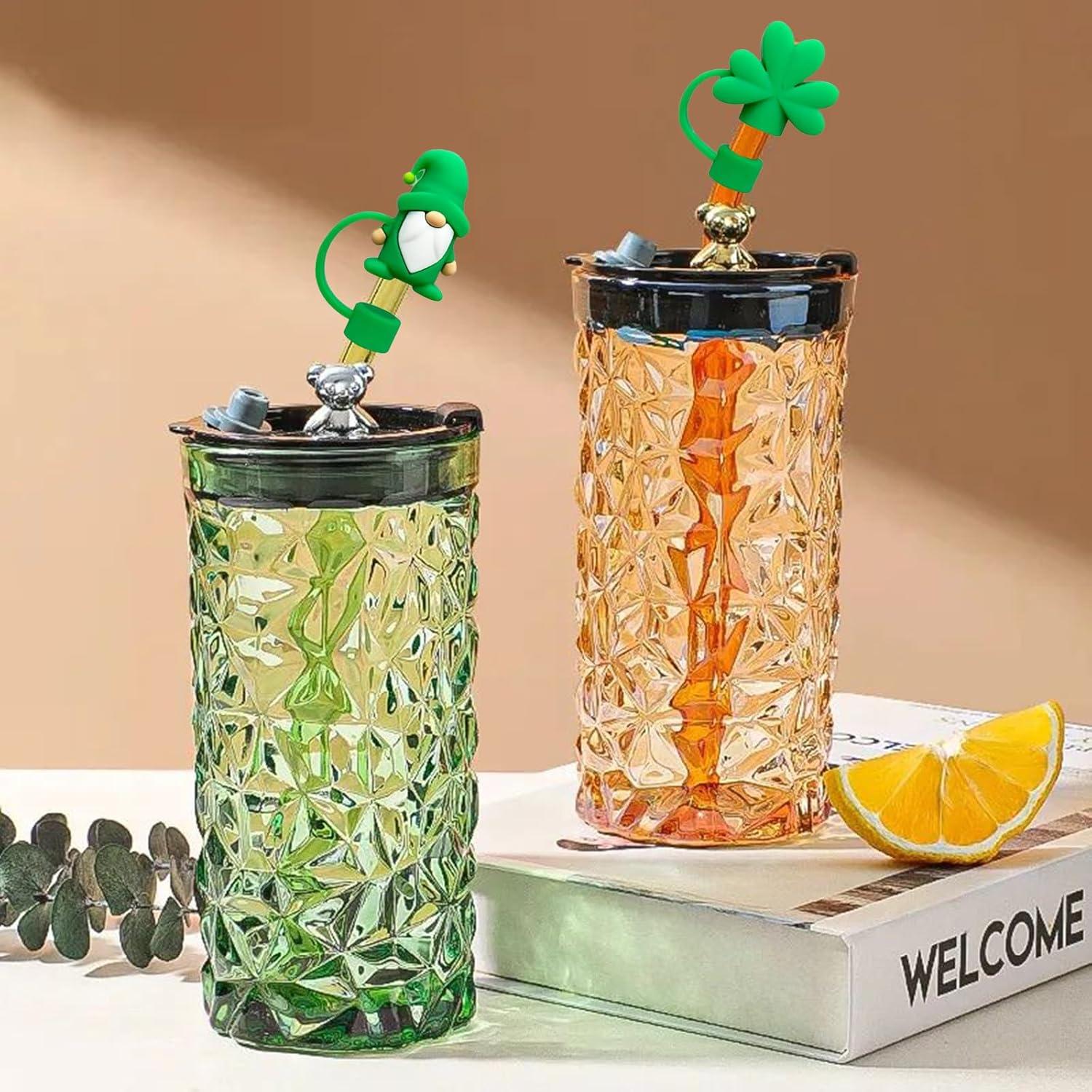 Cubiertas de paja de silicona verde LETSWIN para taza Stanley 10 mm