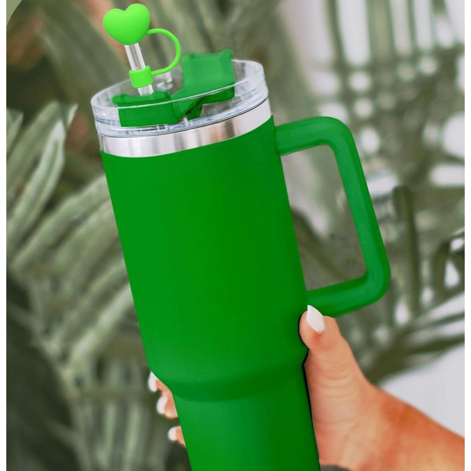 Cubiertas de paja de silicona verde LETSWIN para taza Stanley 10 mm