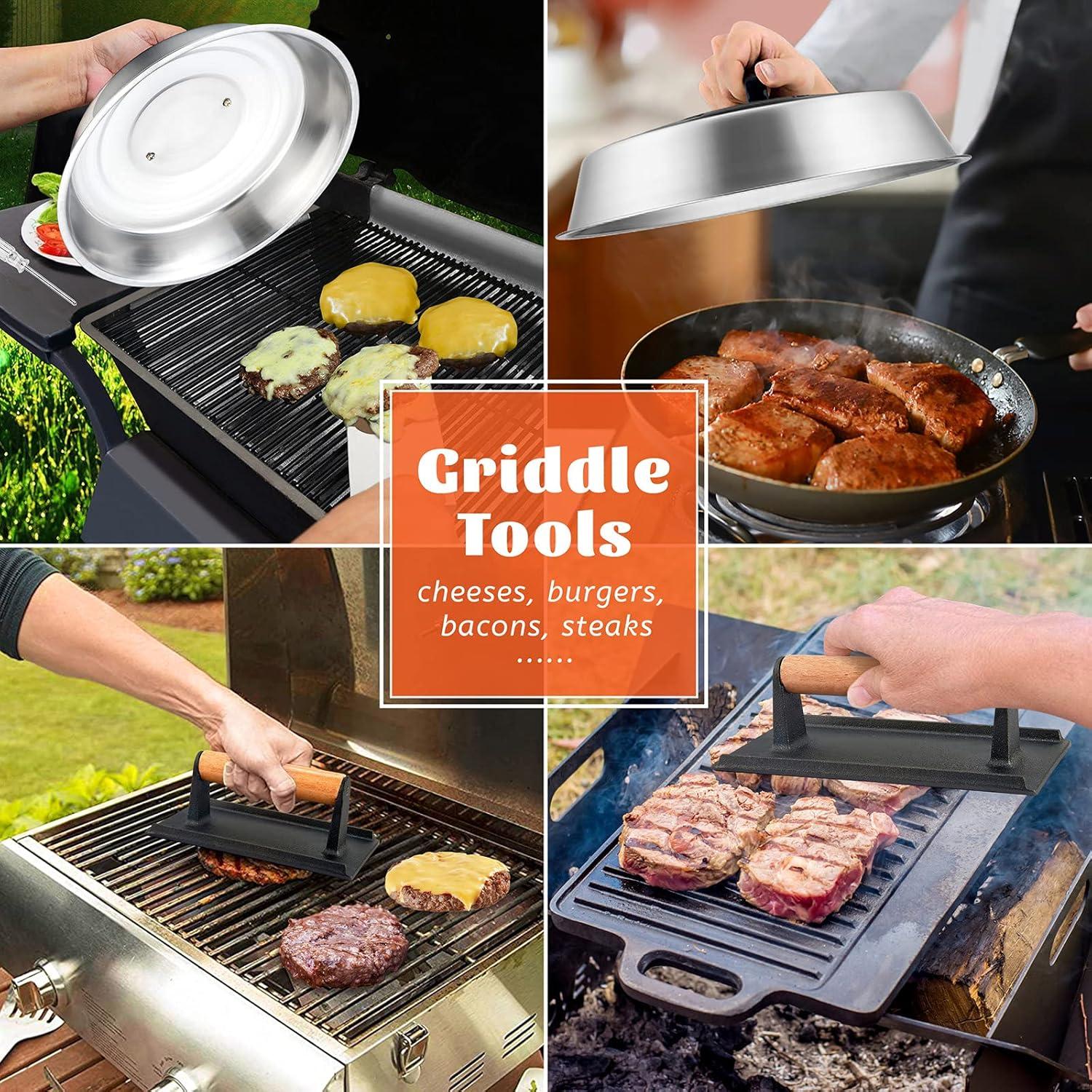 Domo Derretimiento Queso 30.48 cm + Prensa Parrilla Hierro Fundido 20.32x10.16 cm HaSteeL