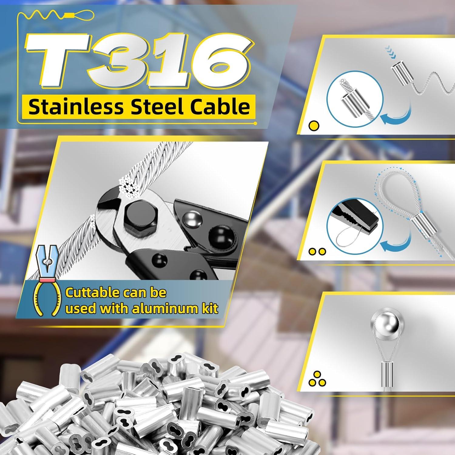 Cable de Acero Inoxidable 316 60.96m 1/32" con 50 Manguitos