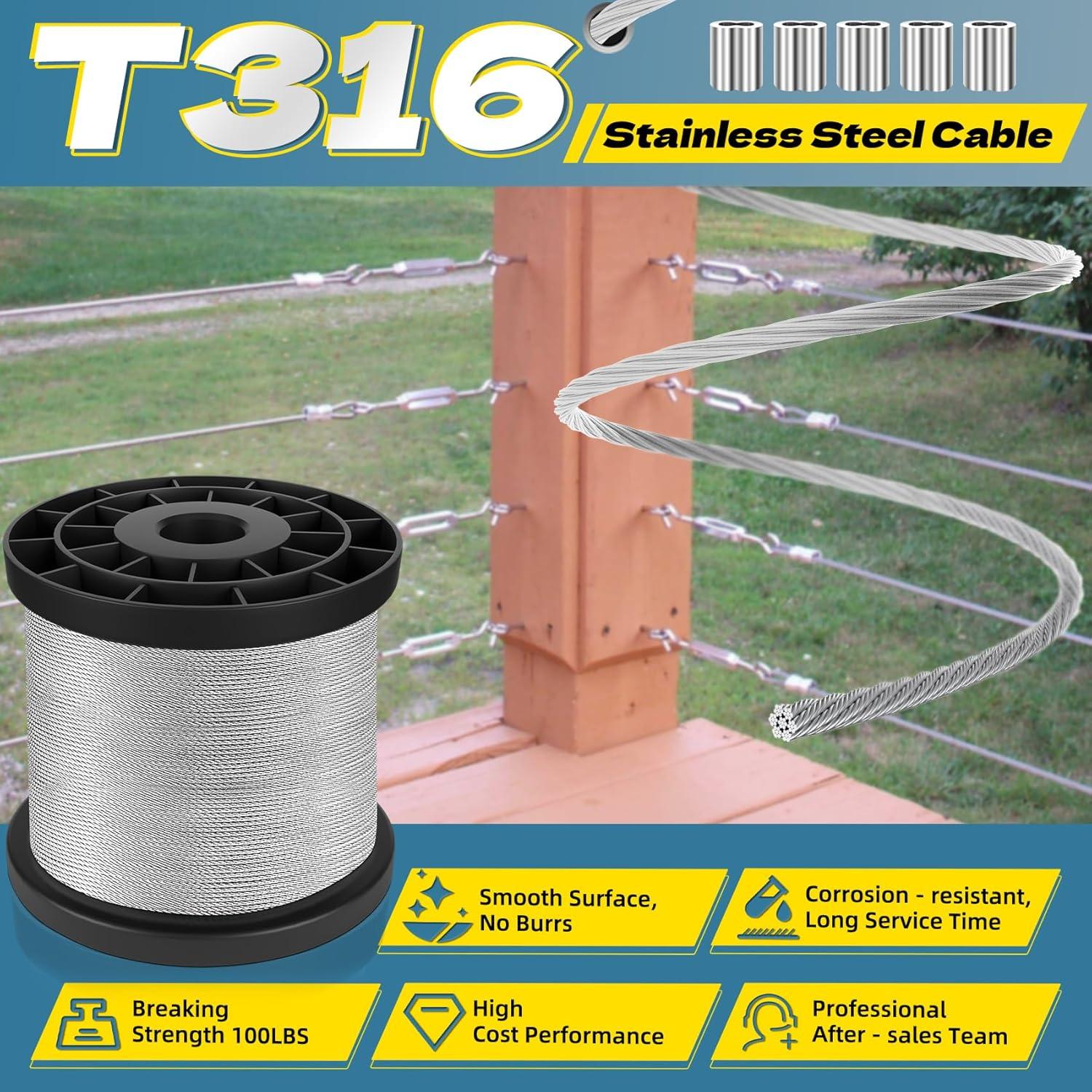 Cable de Acero Inoxidable 316 60.96m 1/32" con 50 Manguitos