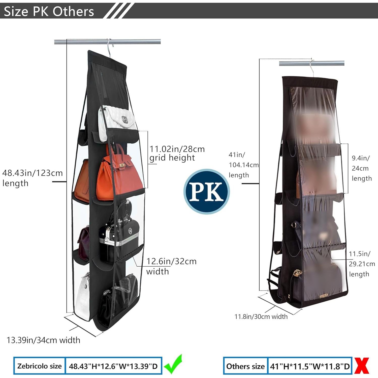 Organizador de Bolso Colgante Zebricolo Negro 1 Paquete 8 Bolsillos