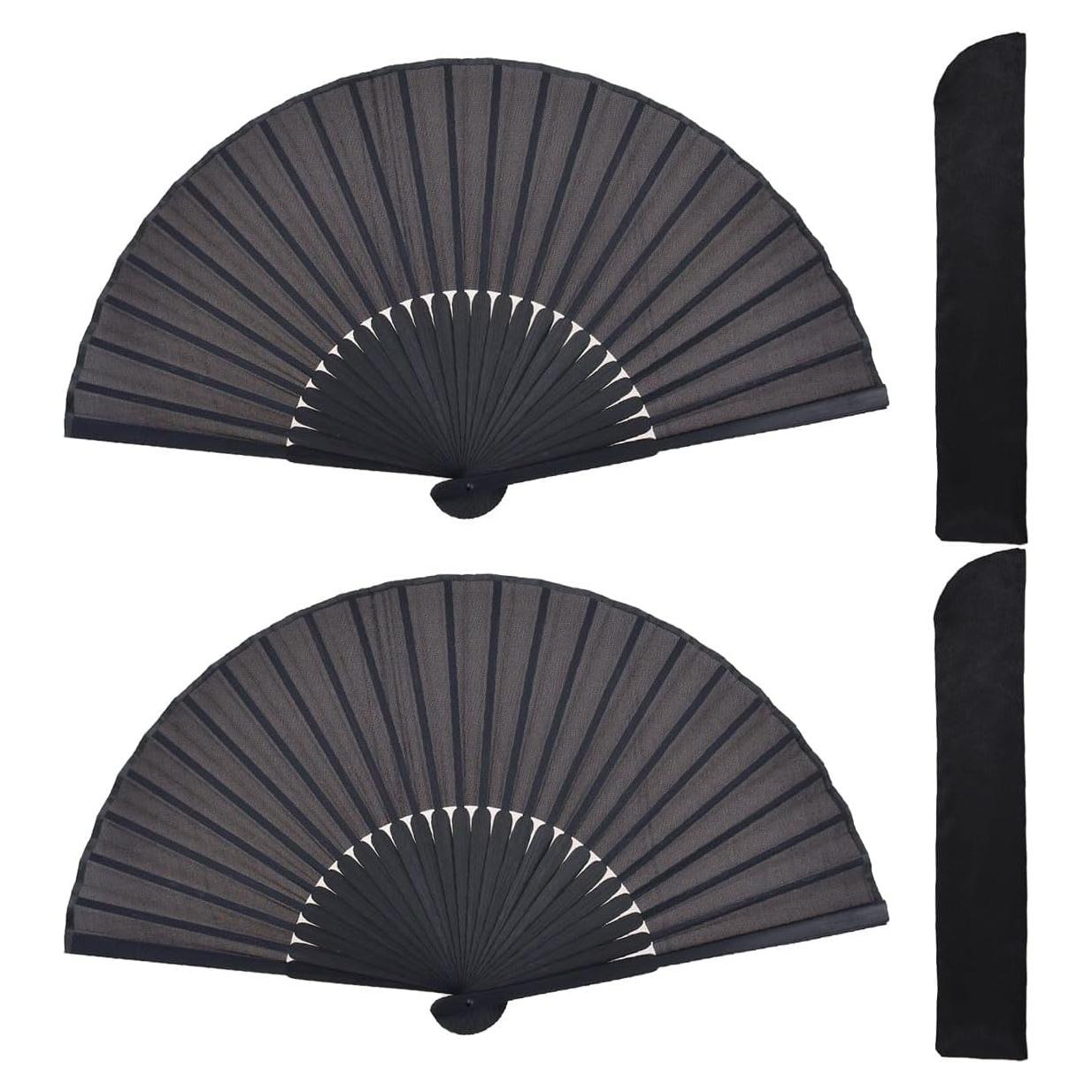 Abanicos Plegables Amajiji de Bambú y Seda 21x38cm - 2 Pcs