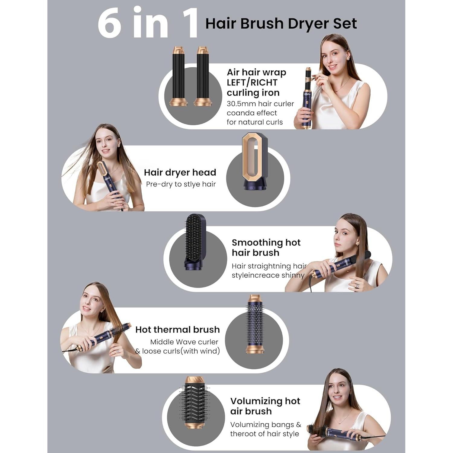 Cepillo Secador 6 en 1 UKLISS - Estilizador Iónico para Cabello