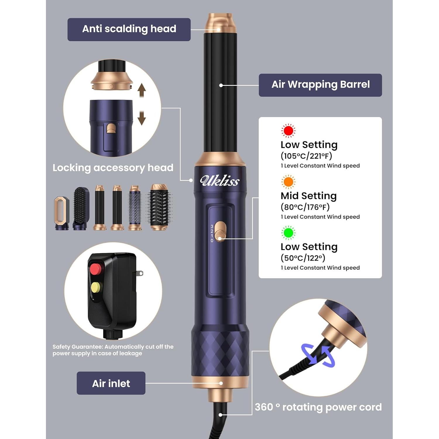 Cepillo Secador 6 en 1 UKLISS - Estilizador Iónico para Cabello