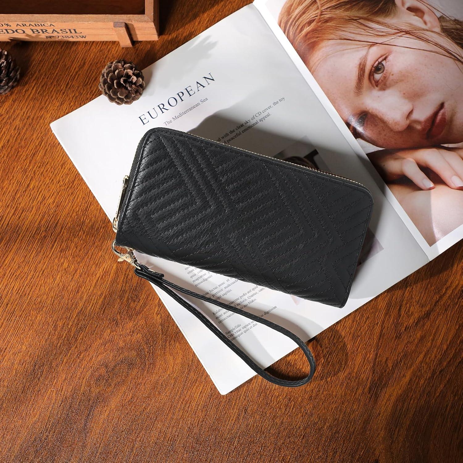 Cartera Dasein con Bloqueo RFID para Mujeres, Negro Acolchado