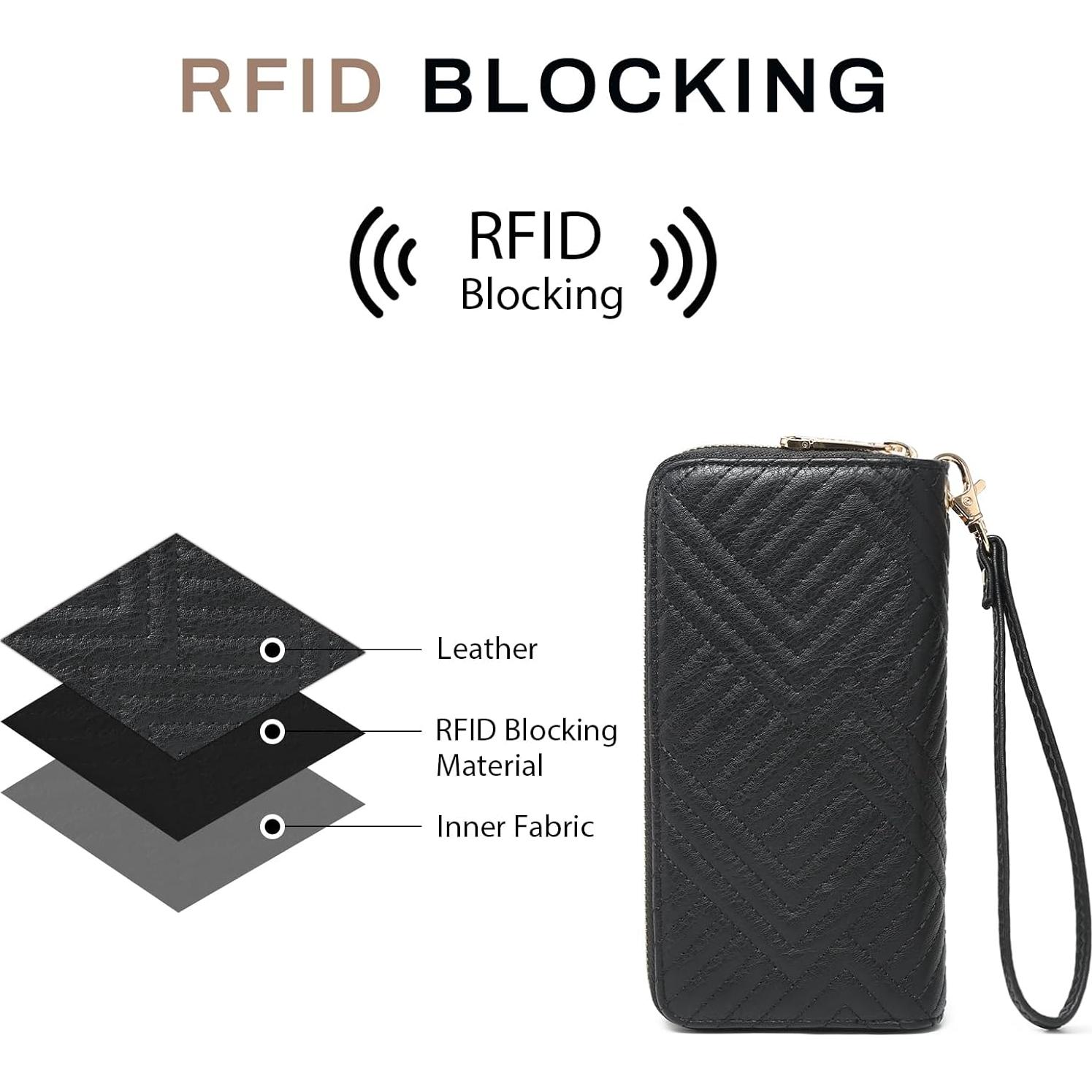 Cartera Dasein con Bloqueo RFID para Mujeres, Negro Acolchado